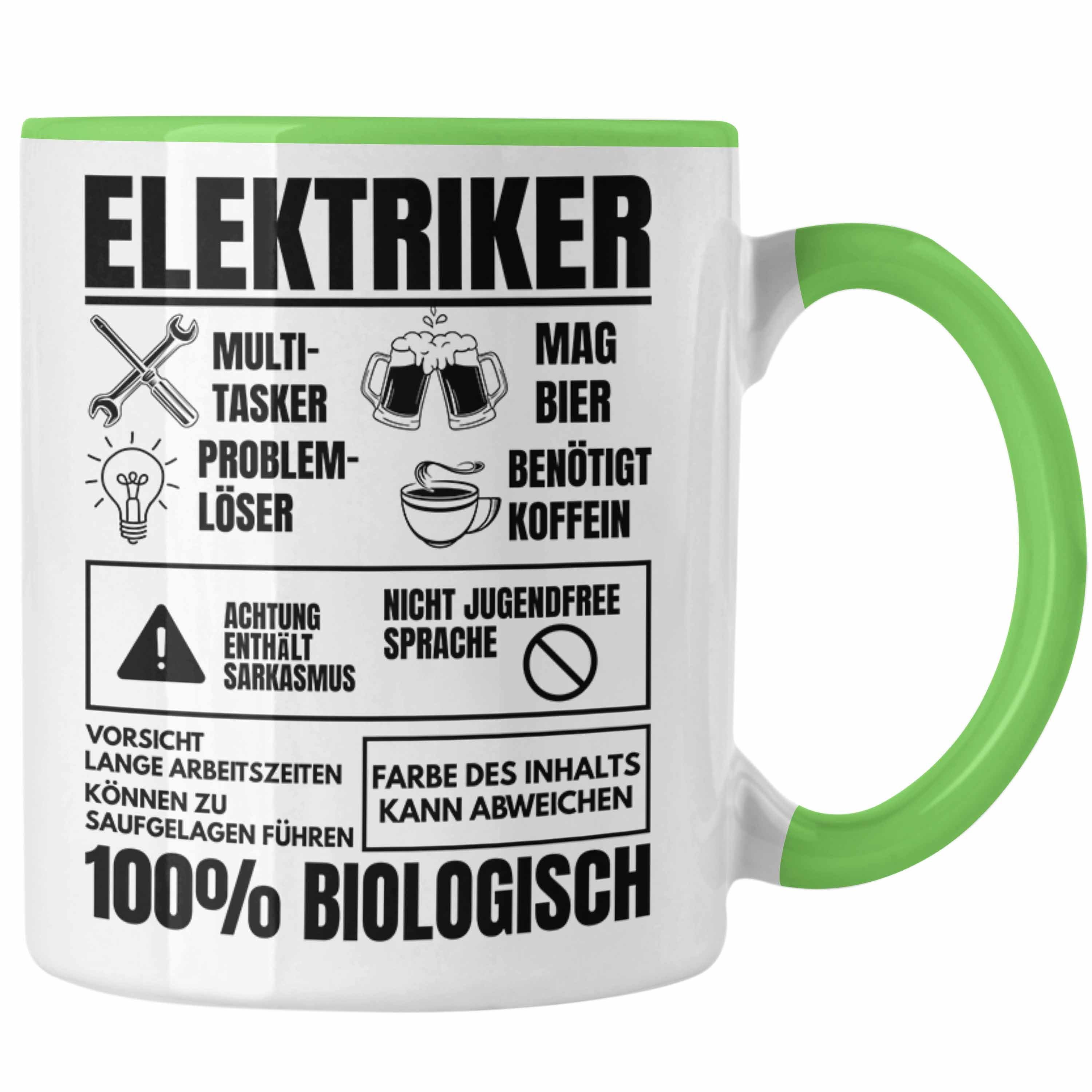 Trendation Tasse Trendation - Elektriker Tasse Geschenk Elektromeister Lustiger Spruch Männer Geschenkidee Multitasker Grün