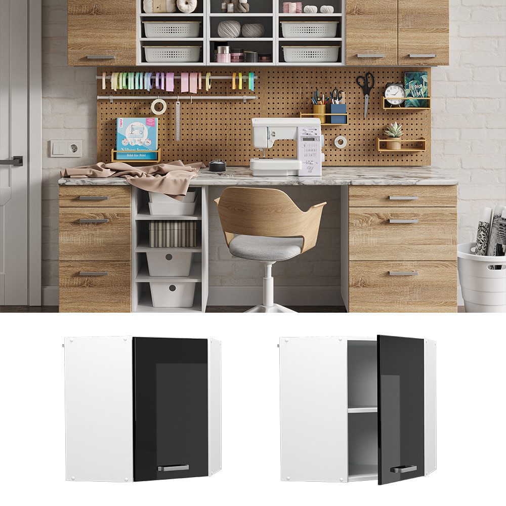 Vicco Schranksystem R-Line, Schwarz Hochglanz/Weiß, 57 günstig online kaufen