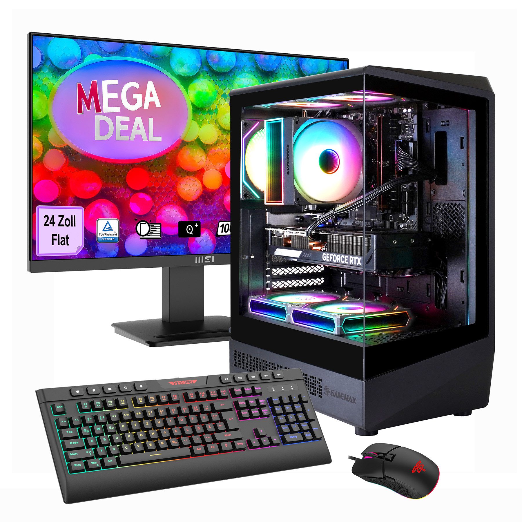 GAMEMAX MegaDeal Vista COC AB 2749 AMD Ryzen 5 5500 16GB 480GB SSD RTX 5050 Gaming-PC-Komplettsystem (24", AMD Ryzen 5 5500, RTX 5050, 16 GB RAM, 480 GB SSD, Windows 11 + MSI PRO MP2412 Monitor 60cm (24)