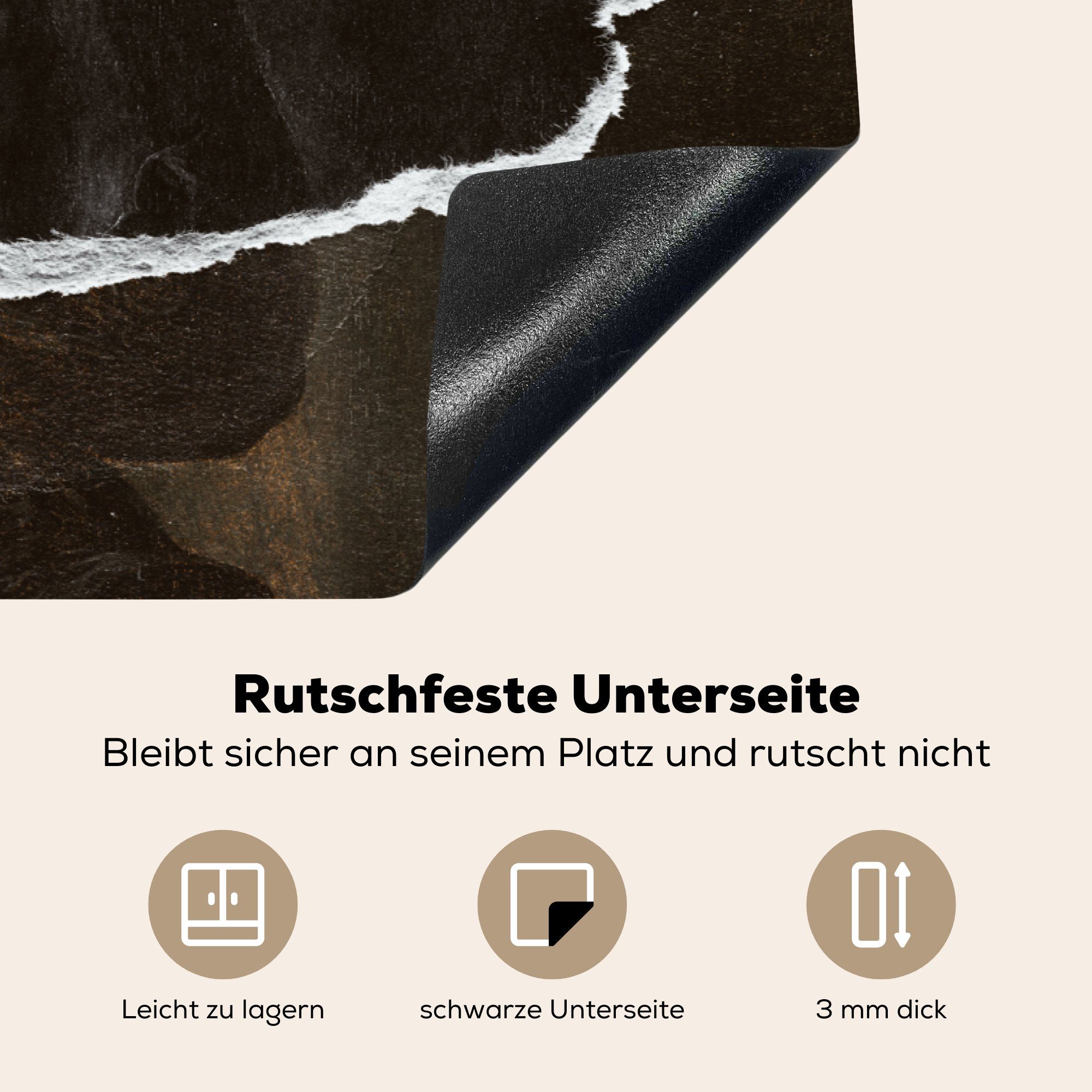 Vinyl, küche, MuchoWow für Schutz - Herdblende-/Abdeckplatte Ceranfeldabdeckung cm, Elizabeth-Spiegel Weiß, - Induktionskochfeld Schwarz (1 tlg), 81x52 die