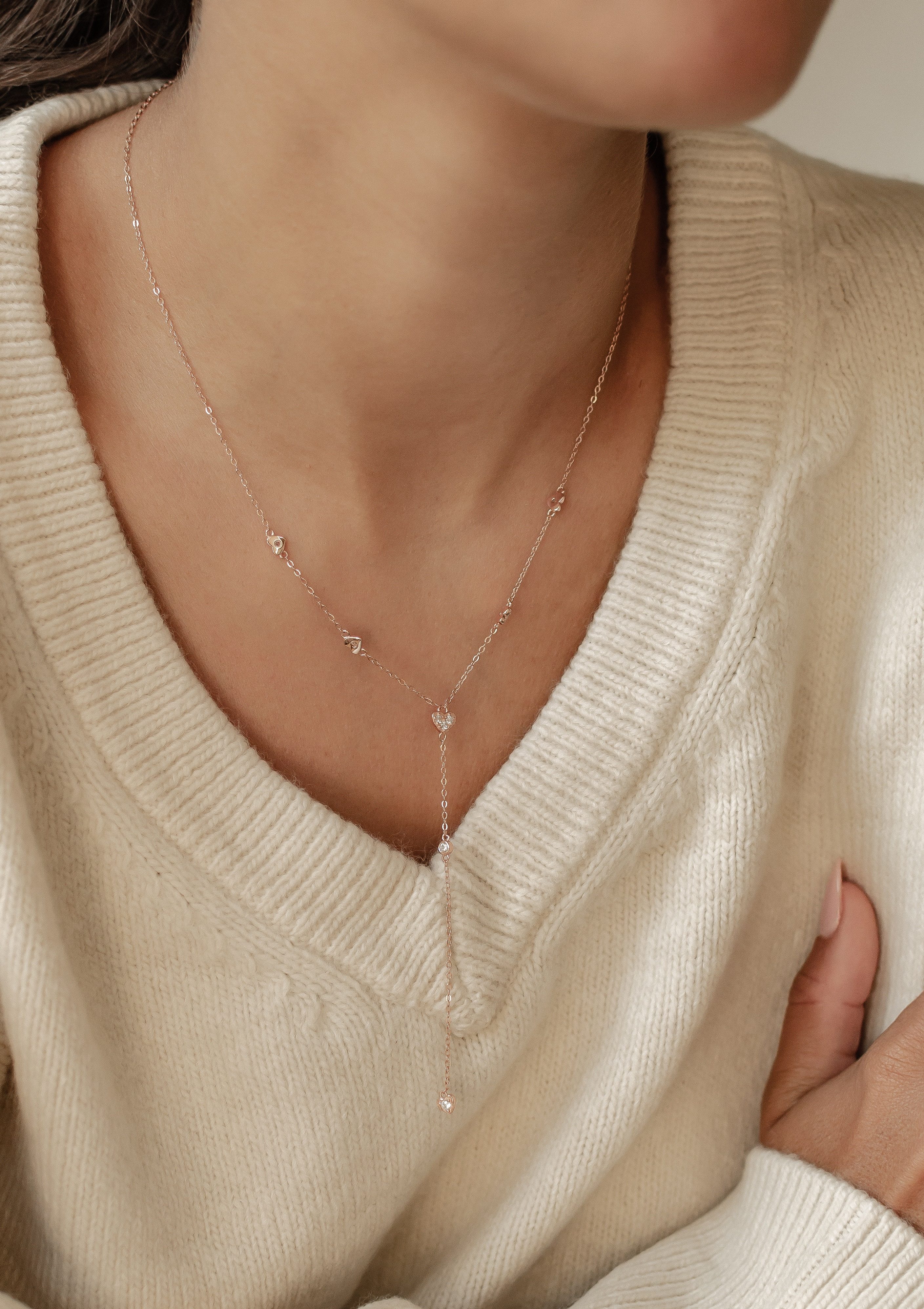 Hey Happiness Y-Kette mit Herzen & Zirkonia, Lasso-Halskette, Vergoldete Y- günstig online kaufen