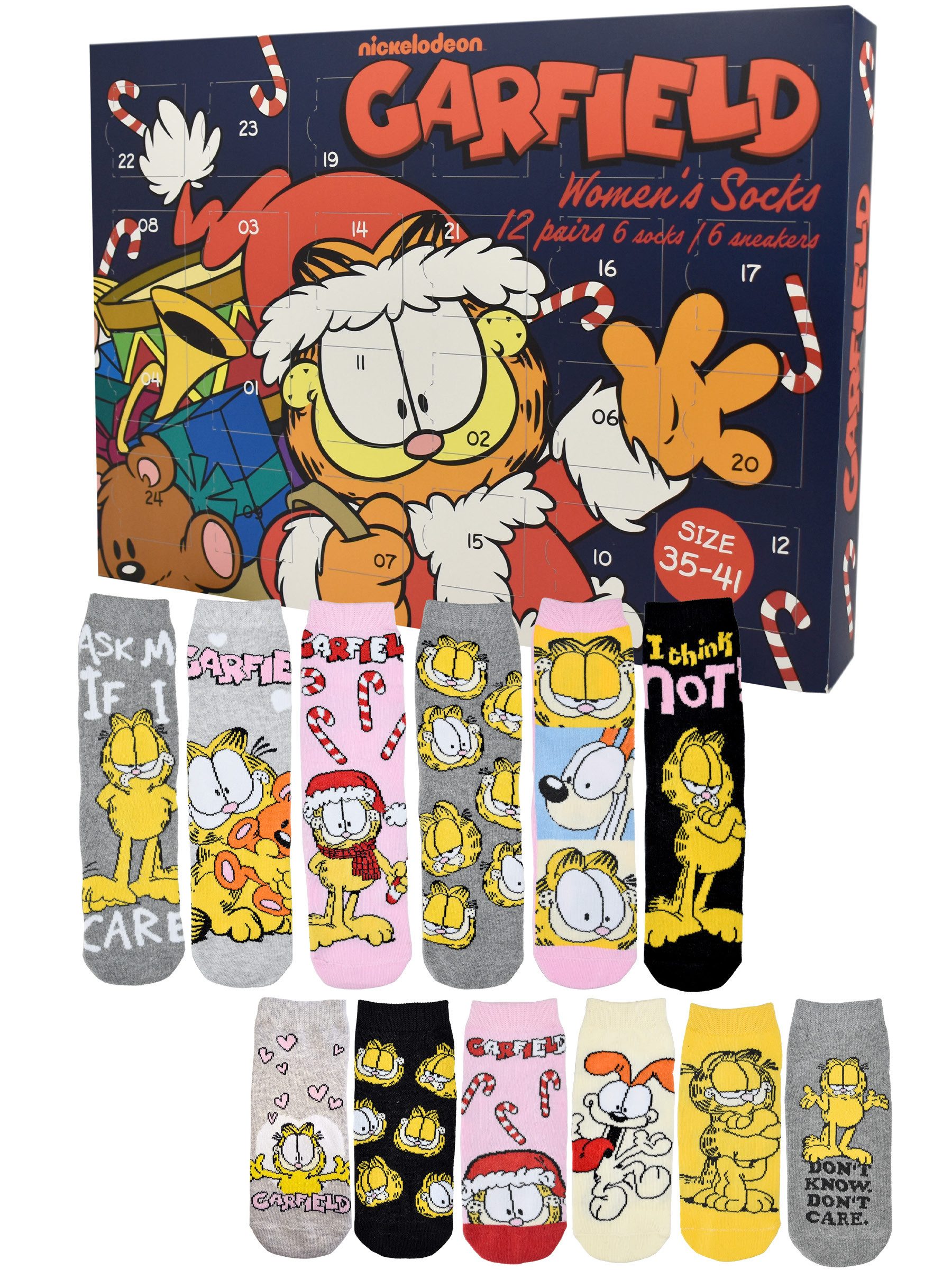 United Labels® Adventskalender Garfield Socken Adventskalender mit 12 Paar kurz und lang