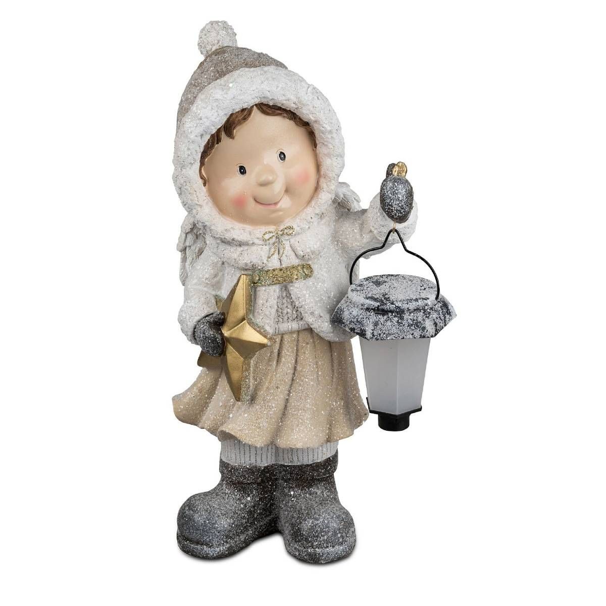 Gartenfigur Engel stehend mit LED Laterne 39 cm