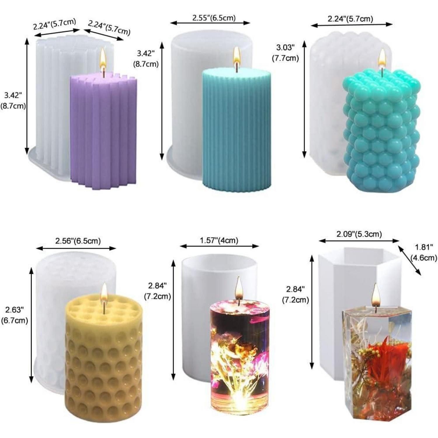 LuxusKollektion Silikonform 6Pcs Silikon DIY Kerzenform Kit 3D Gießformen & Kerzendocht Set