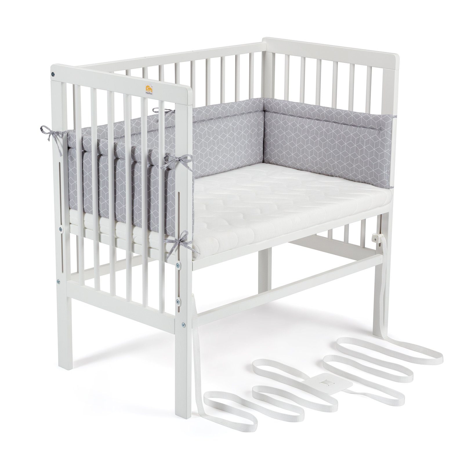 Beistellbett Babybett Boxspring weiß lackiert, 90 x 55 cm Liegefläche