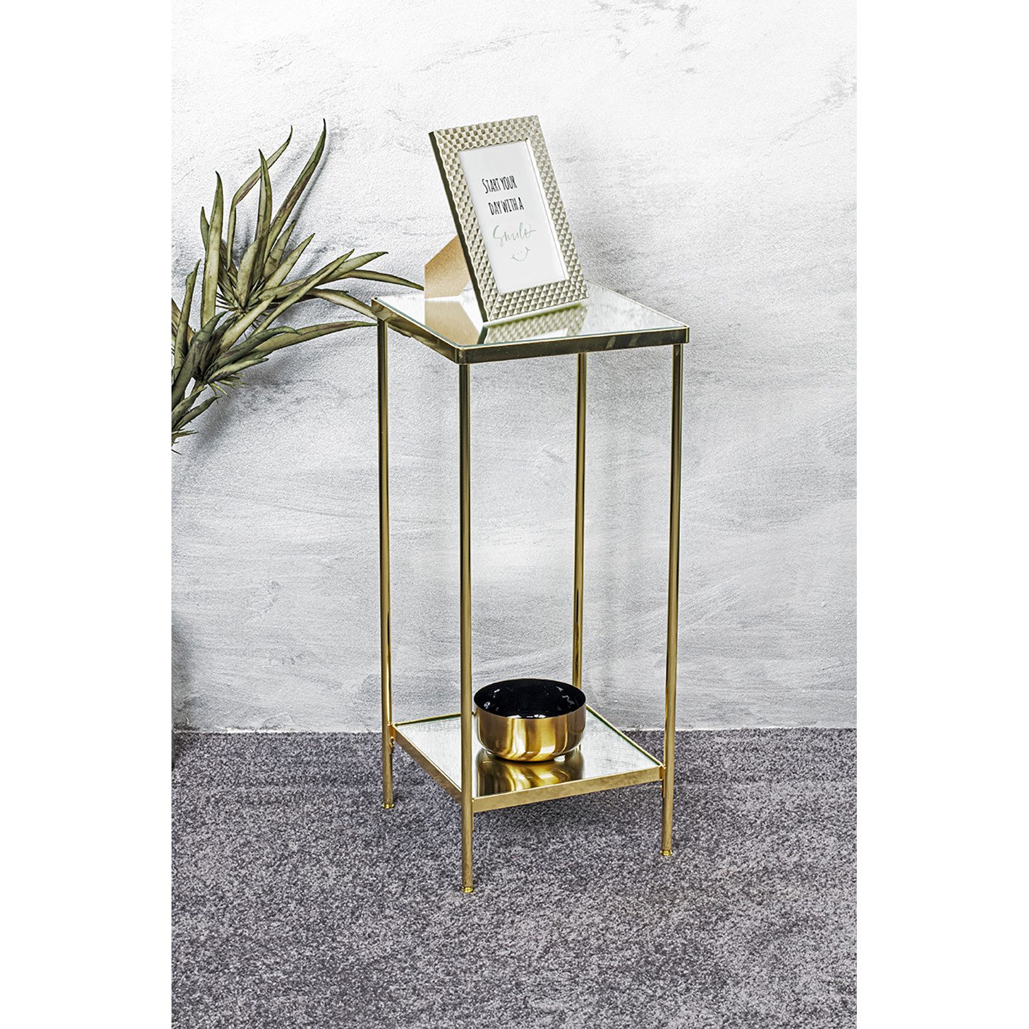 HAKU Blumenständer Pflanzenständer - vermessingt - Metall,Spiegel - H. 66cm - Blumensäule (1xBlumensäule, Blumenaufsteller - Blumenständer), Pflanzensäule - Pflanzensäulenständer - Dekosäule
