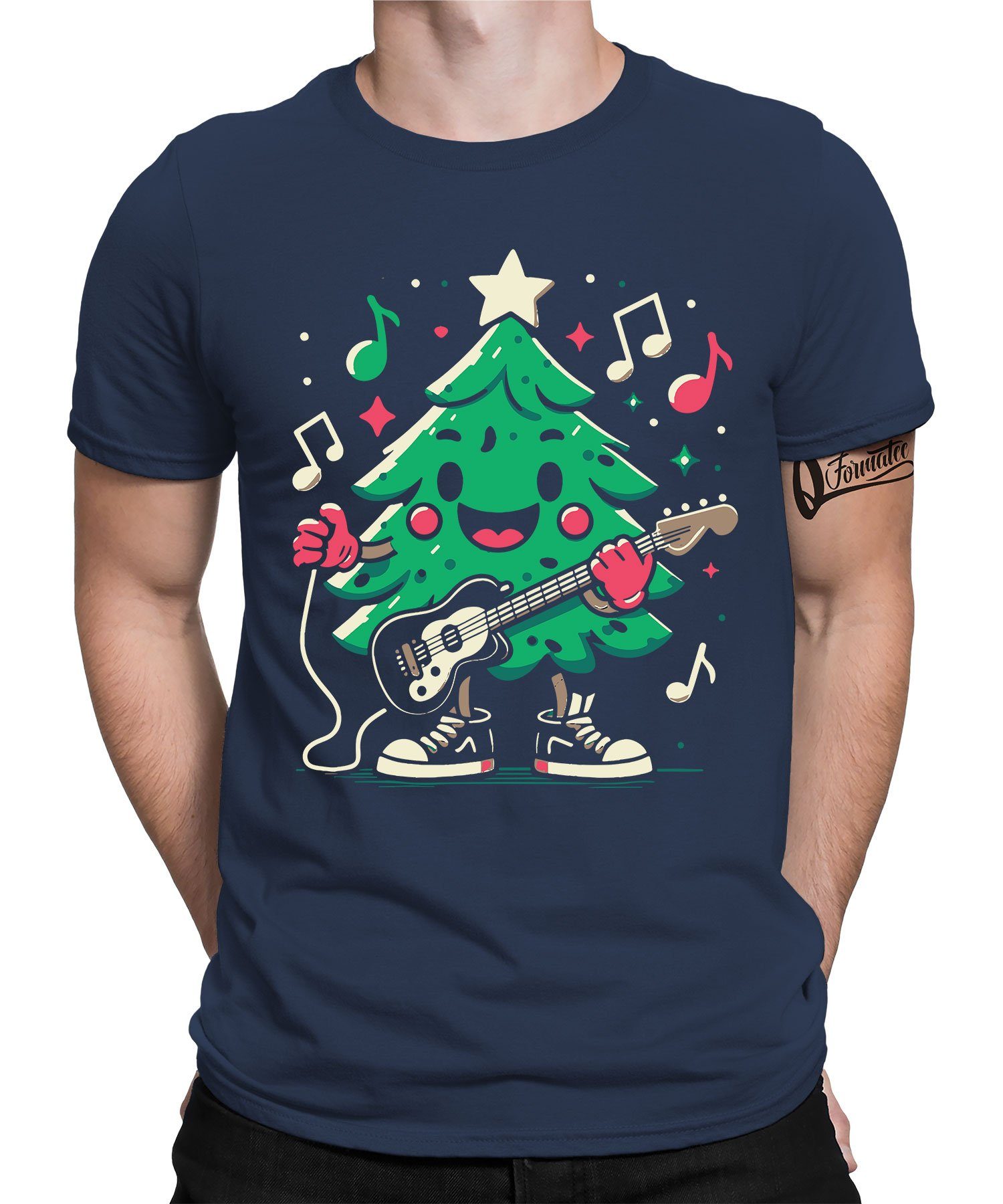 Quattro Formatee Kurzarmshirt Weihnachtsbaum E-Gitarre - Weihnachten X-mas Weihnachtsgeschenk Herren (1-tlg) Navy Blau | T-Shirts