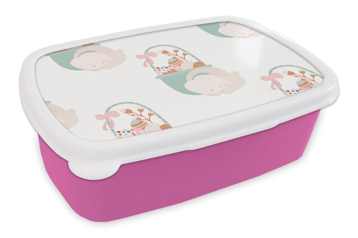 MuchoWow Lunchbox Muster - Ostern - Osterkorb, Kunststoff, (2-tlg), Brotbox für Erwachsene, Brotdose Kinder, Snackbox, Mädchen, Kunststoff rosa