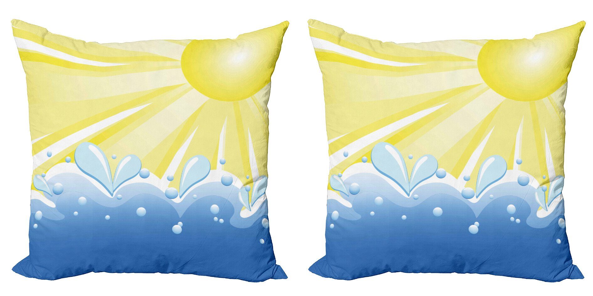 Kissenbezüge Modern Accent Doppelseitiger Digitaldruck, Abakuhaus (2 Stück), Sommer Vector Sun Gewelltes Meer