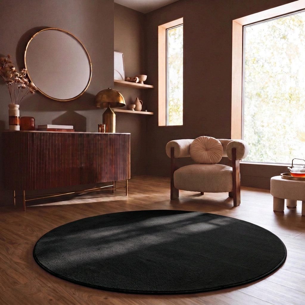 Vimoda Teppich Cozy Kurzflor Teppich – Angenehm warm & weich, waschbar & rutschfest, Rund, Höhe: 10 mm, Fellteppich Uni, Wohnzimmer, Schlafzimmer, kinderzimmer