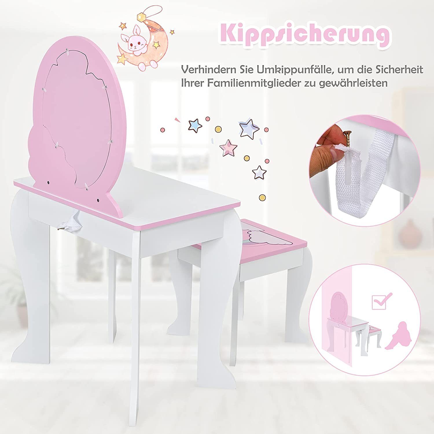 COSTWAY Schminktisch, Kinder, mit Hocker, Schublade günstig online kaufen