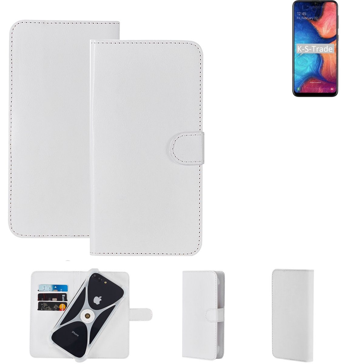 K-S-Trade Handyhülle für Samsung Galaxy A20, Handy Hülle Schutz Hülle Cover Case Bookstyle Bumper weiß 1x