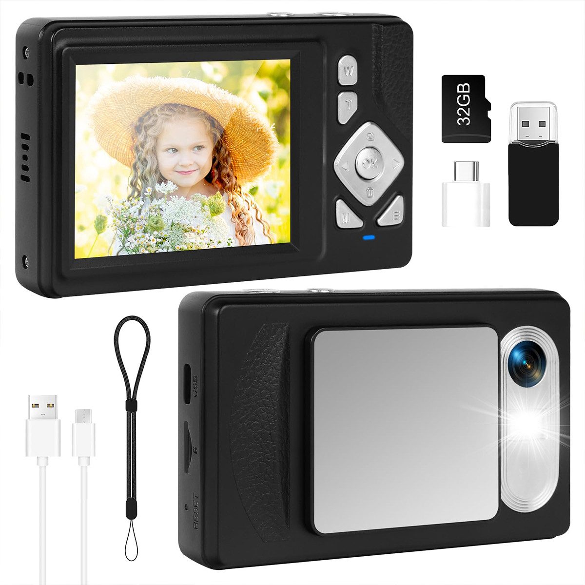 NICEWIN Digitalkamera 4K mit 2.8 Zoll LCD Bildschirm und 18x Digitalzoom Kompaktkamera (48 MP, mit 32gb SD Karte, Anti-Shake Fotografie, Webcam-Funktion)