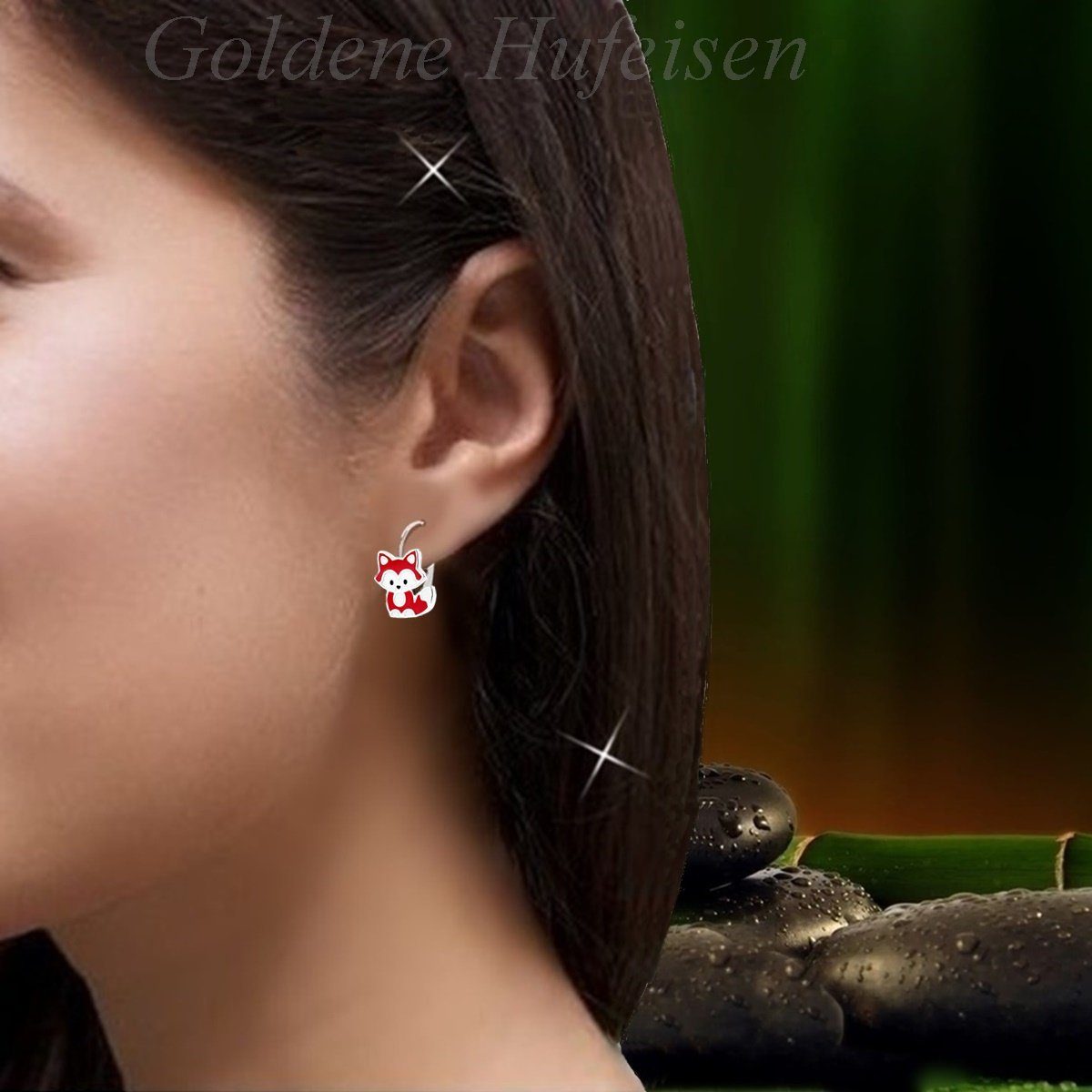 Goldene Hufeisen Paar Ohrhänger 925 Ohrringe inkl. Etui), Klappbrisuren aus Mädchen Fuchs Rhodiniert (1 Paar, Kinder Silber Sterling