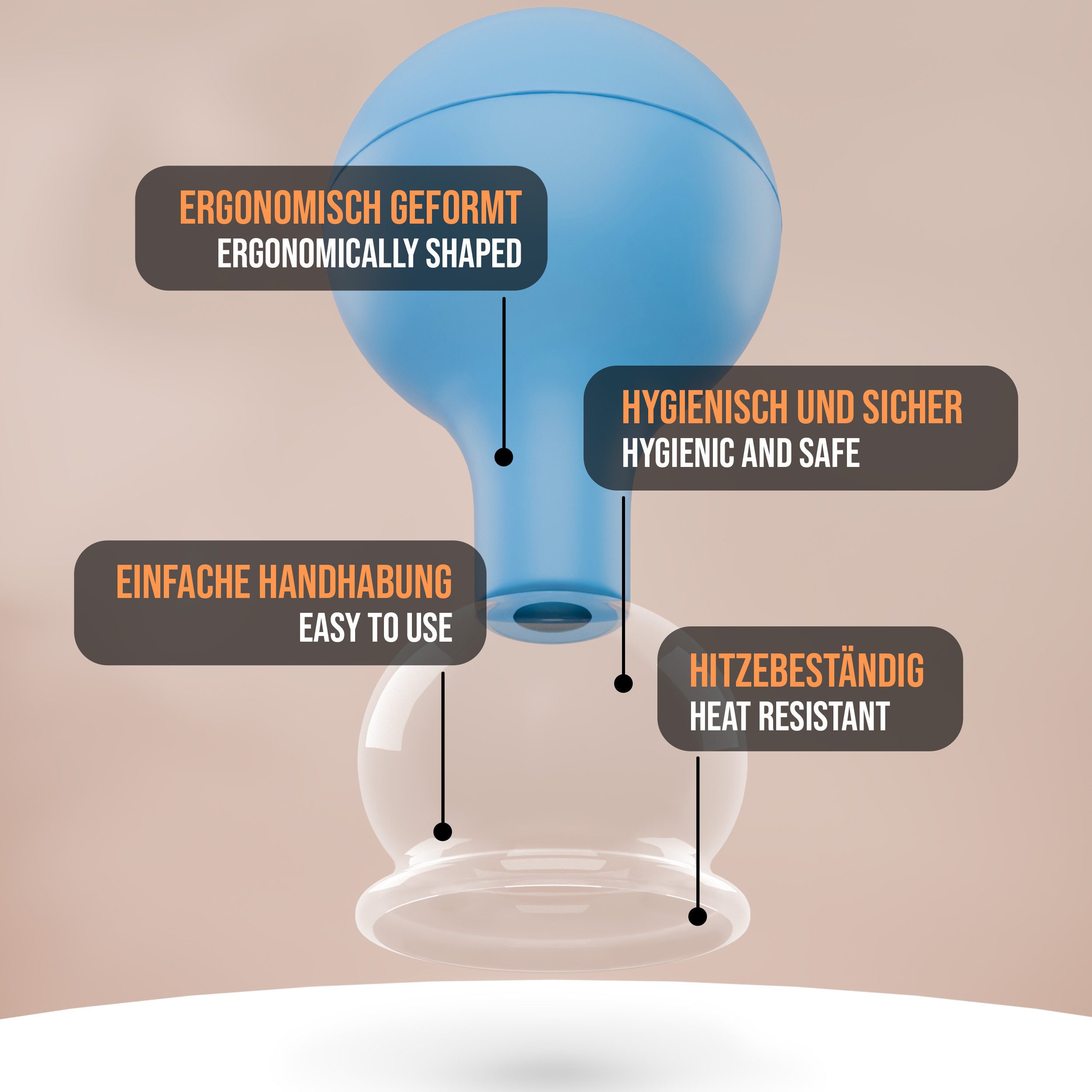 pulox Vakuum-Massager Schröpfgläser Set aus Echtglas 3 Stück klein Blau – Bild 5 von 5