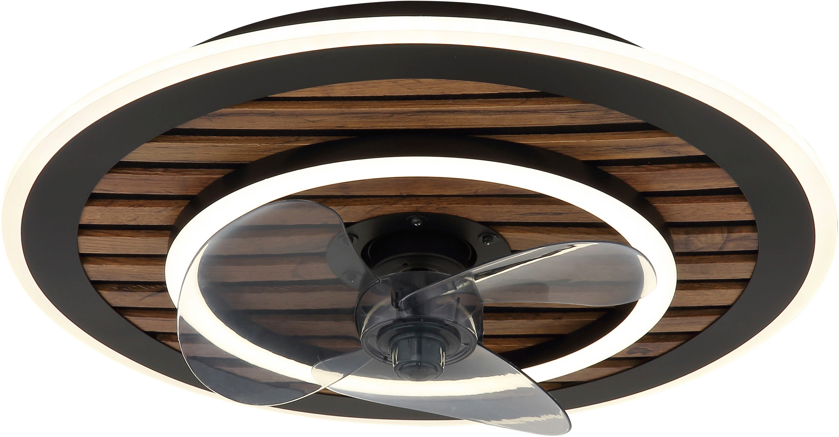 GLOBO LIGHTING Deckenleuchte TREVINO, Dimmfunktion, Fernbedienung, Infrarot inkl., Memoryfunktion, Nachtlichtfunktion, Timerfunktion, Ventilatorfunktion, mehrere Helligkeitsstufen, LED fest integriert, warmweiß - kaltweiß, Ventilator kühlen-heizen holzoptik rauchfarben CCT 2700-6000K elegant