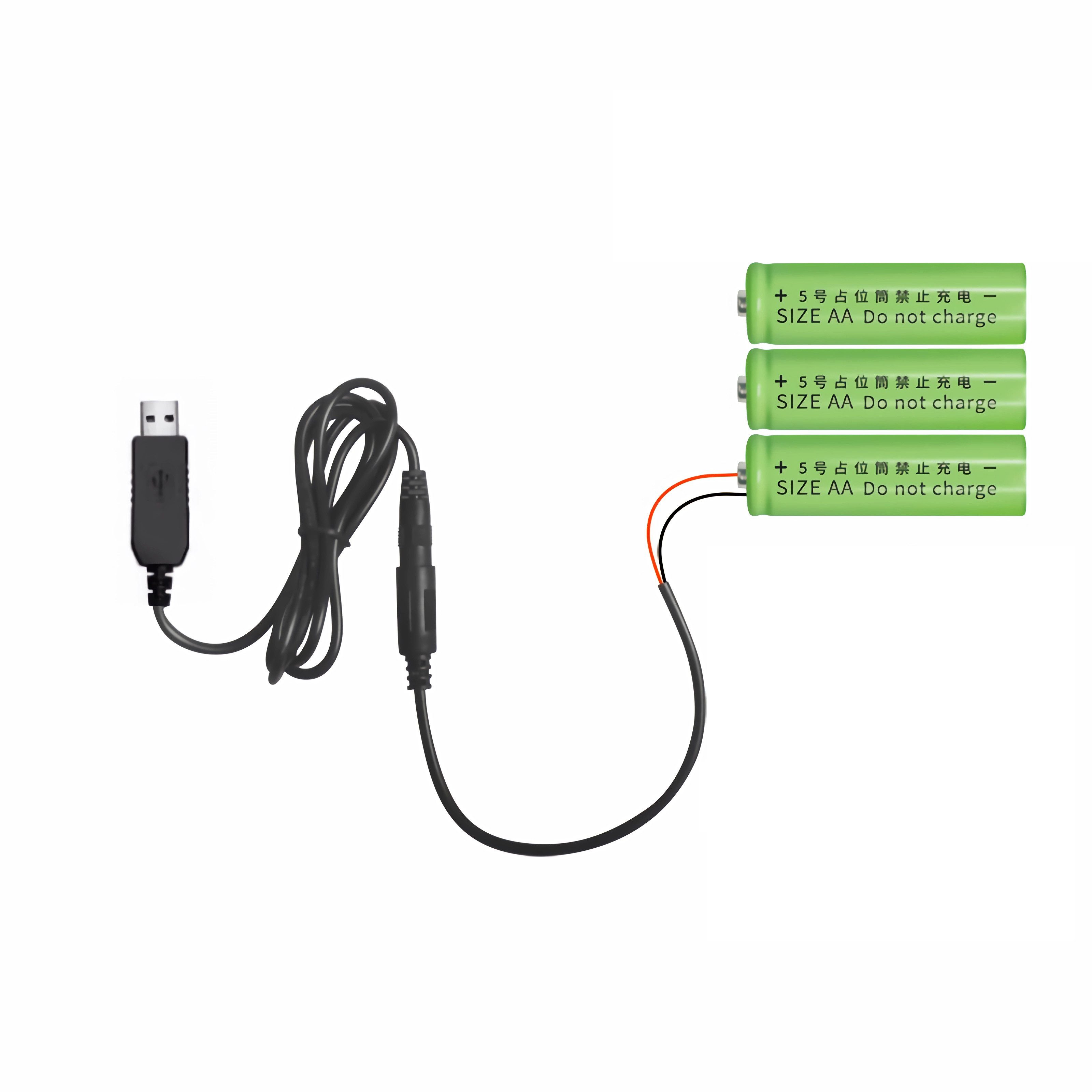 Bolwins A61 USB auf AA Batterie Adapter 4,5V Stromkabel Stromversorgung USB 1m USB-Kabel, USB-A Stecker, 3x AA Batterie-Dummy mit Kabel (100 cm), Batterie-Eliminator, Spannungswandler 5V auf 4,5V, Plug & Play
