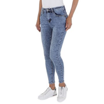 Ital-Design High-waist-Jeans Damen Freizeit Used-Look Stretch High Waist Jeans in Blau