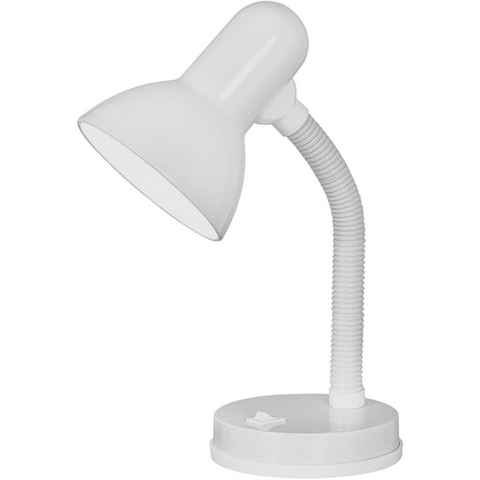EGLO Tischleuchte BASIC, Leuchtmittel wechselbar, ohne Leuchtmittel, weiß/ Ø12,5 x H30 cm / Wippschalter - schwenkbar - flex. Hals