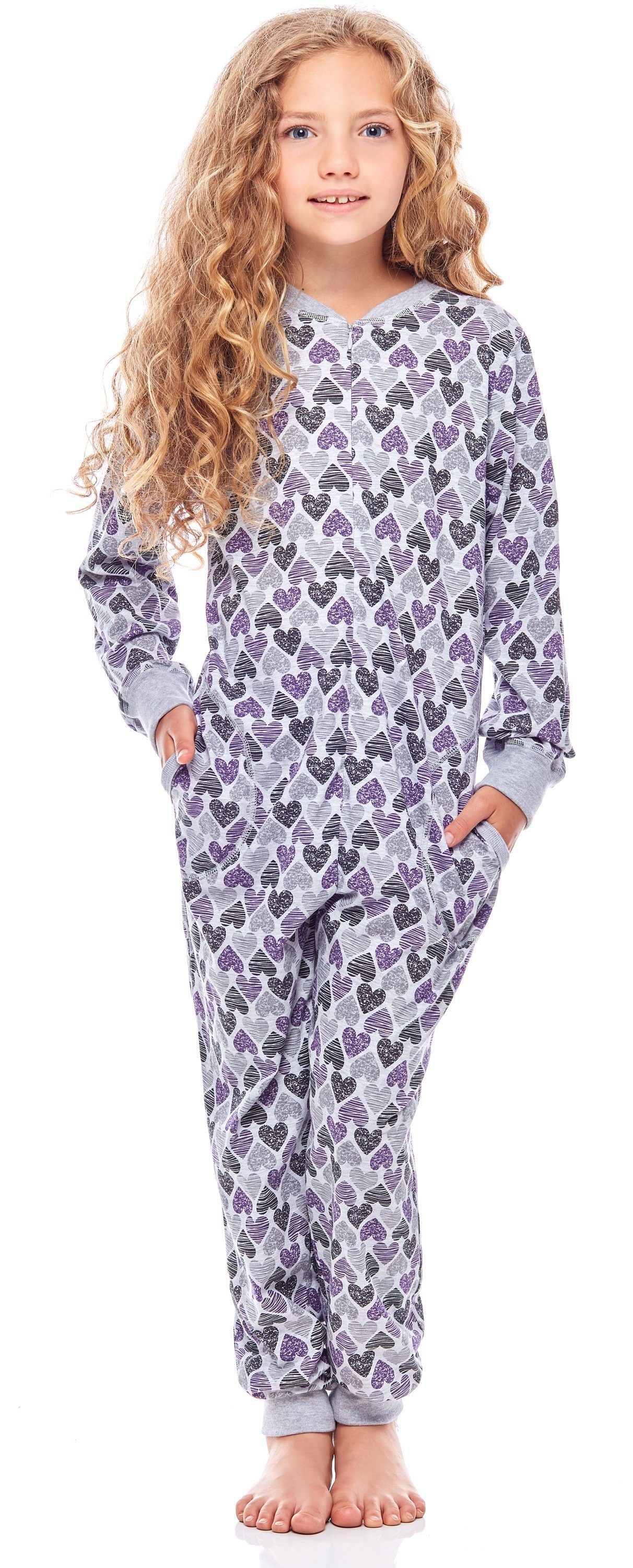 Merry Style Schlafanzug Mädchen Schlafanzug Jumpsuit MS10-186 Melange Herzen Violett