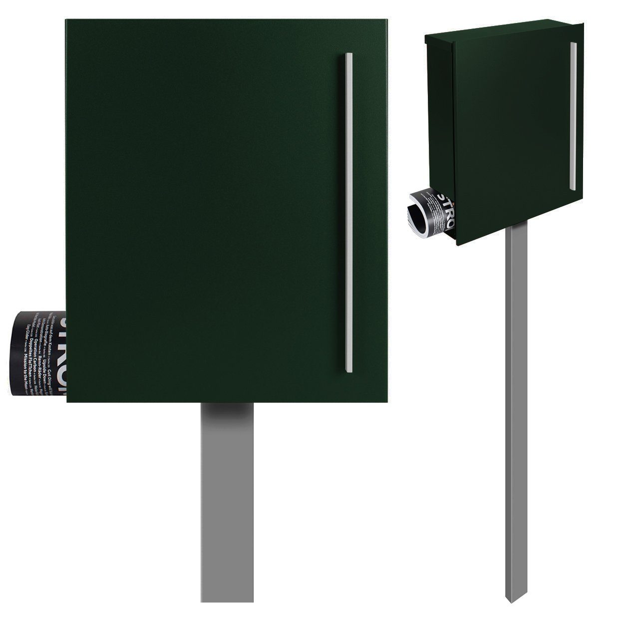 MOCAVI Briefkasten Standbriefkasten mit Zeitungsfach tannen-grün (RAL 6009)  MOCAVI SBox 110b Briefkasten mit Pfosten (einbetonieren), integriert;  passender Verschluss (zusätzlich bestellbar) für Wetterseite, beidseitig  nutzbar: Box Vers 1 VA