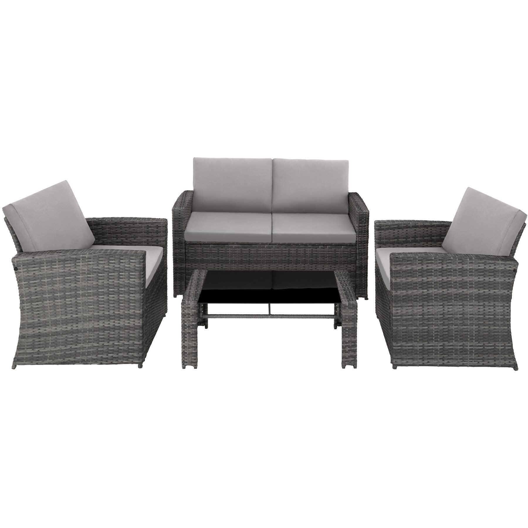 tectake Loungeset bequeme Sitz- und Rückenkissen inklusive, (outdoor rattan furniture Jesolo, 5-tlg., in grau/hellgrau), tisch mit abnehmbarer Glasplatte