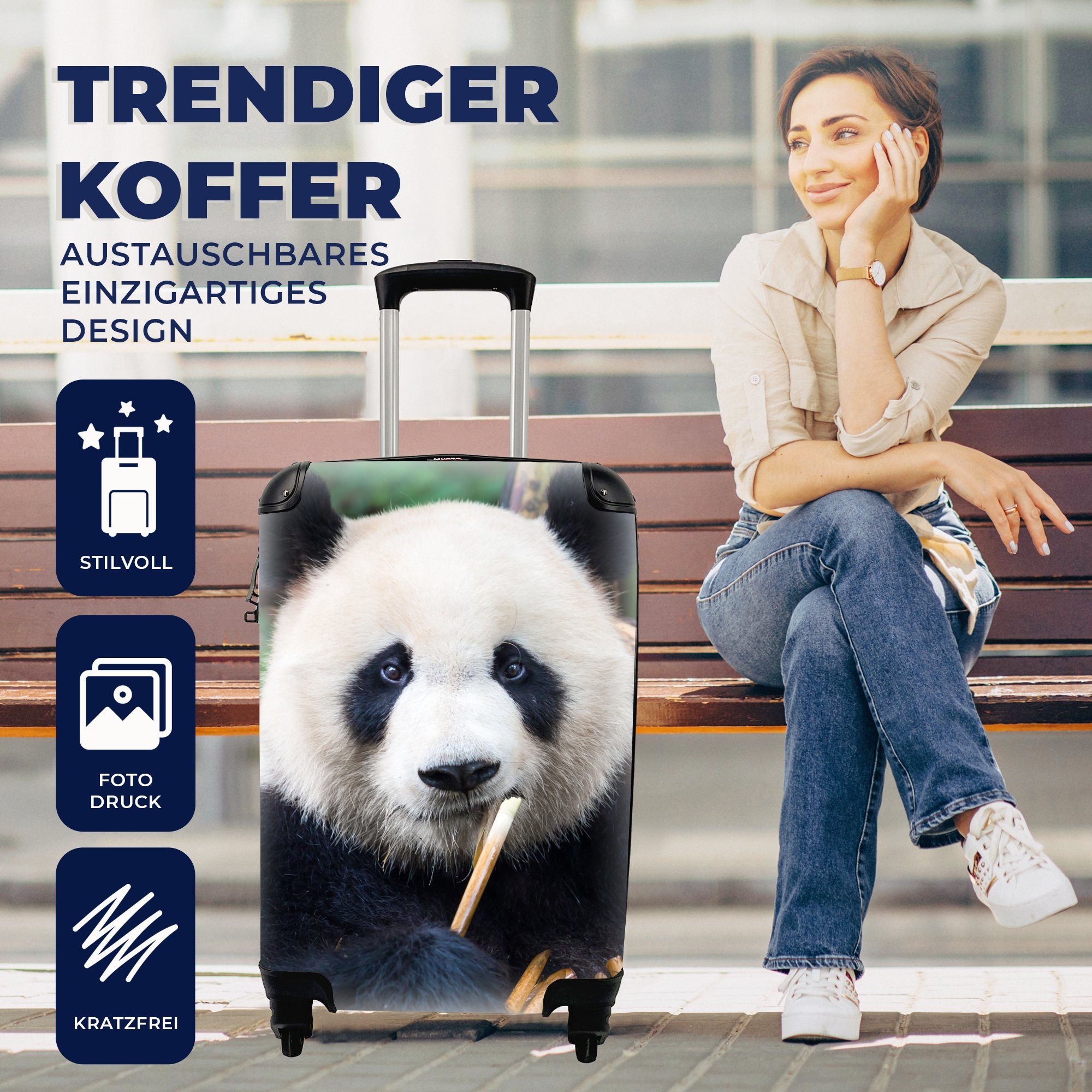 MuchoWow Handgepäckkoffer Panda - Reisetasche rollen, Reisekoffer für Trolley, Handgepäck - mit Bambus Rollen, Natur, 4 Ferien