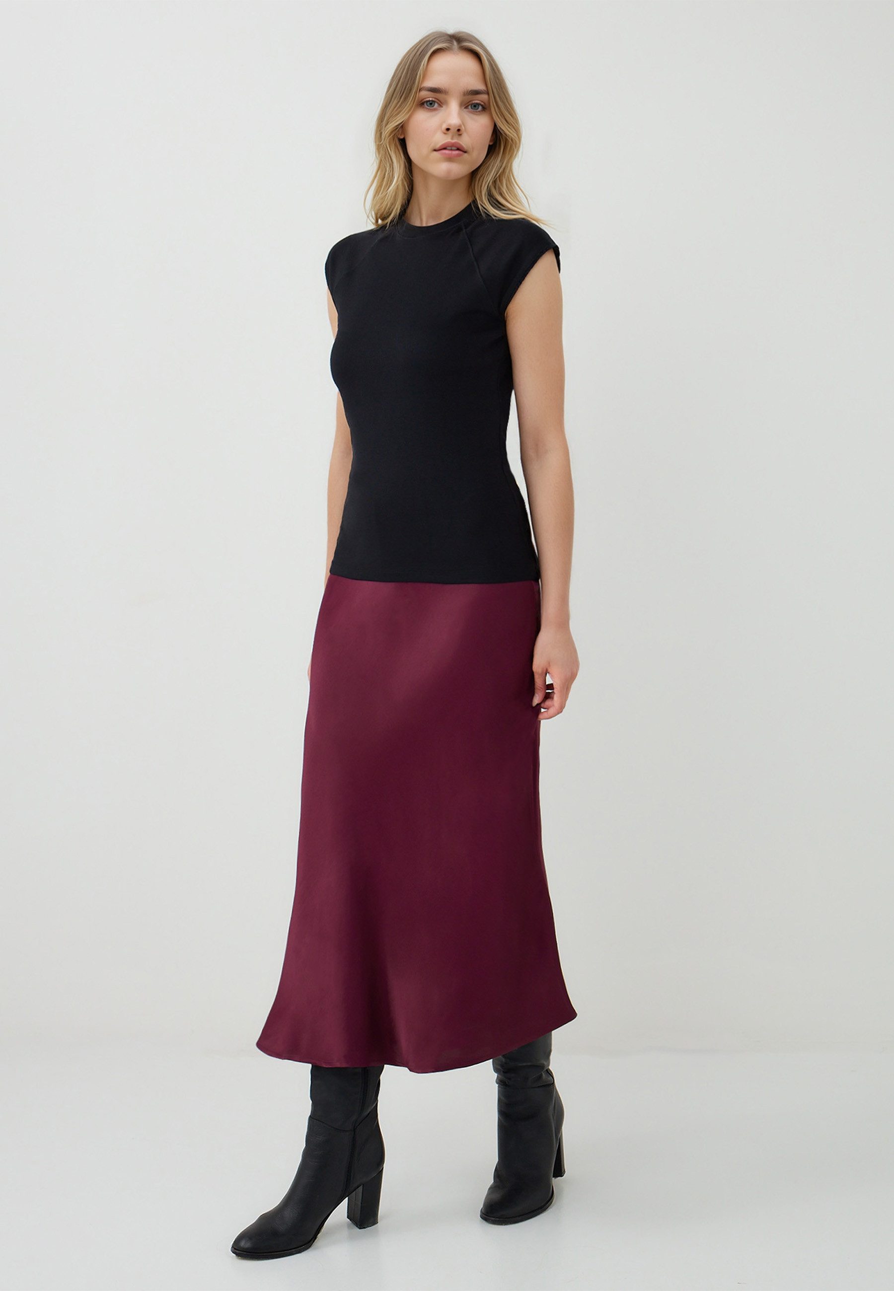 Midirock Slim Fit gewebter Burgunderrock