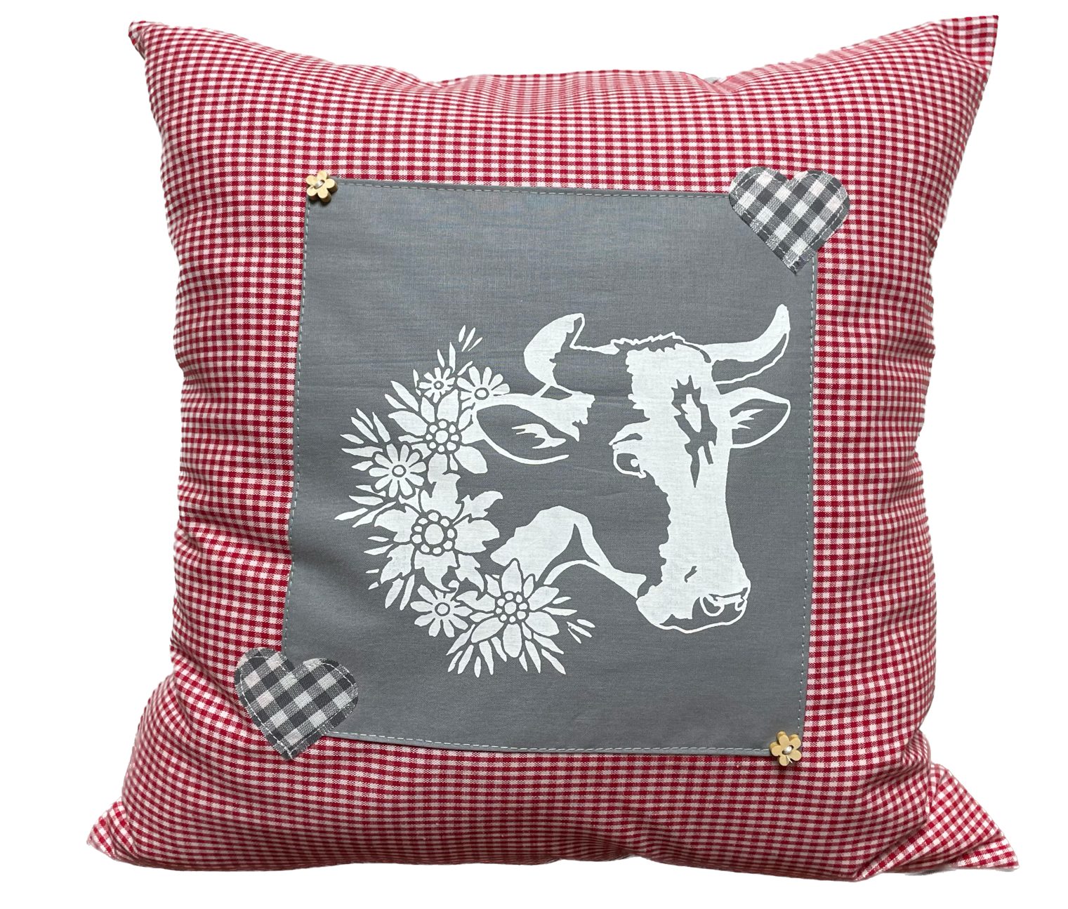 Ammerkind Dekokissen Landhausstil Kissenbezug *Kuh* rot/grau günstig online kaufen