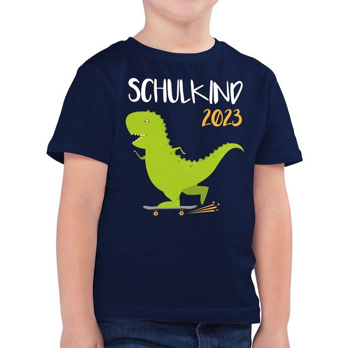 Shirtracer T-Shirt Schulkind 2023 - Dino mit Skateboard Einschulung Junge Schulanfang Geschenke