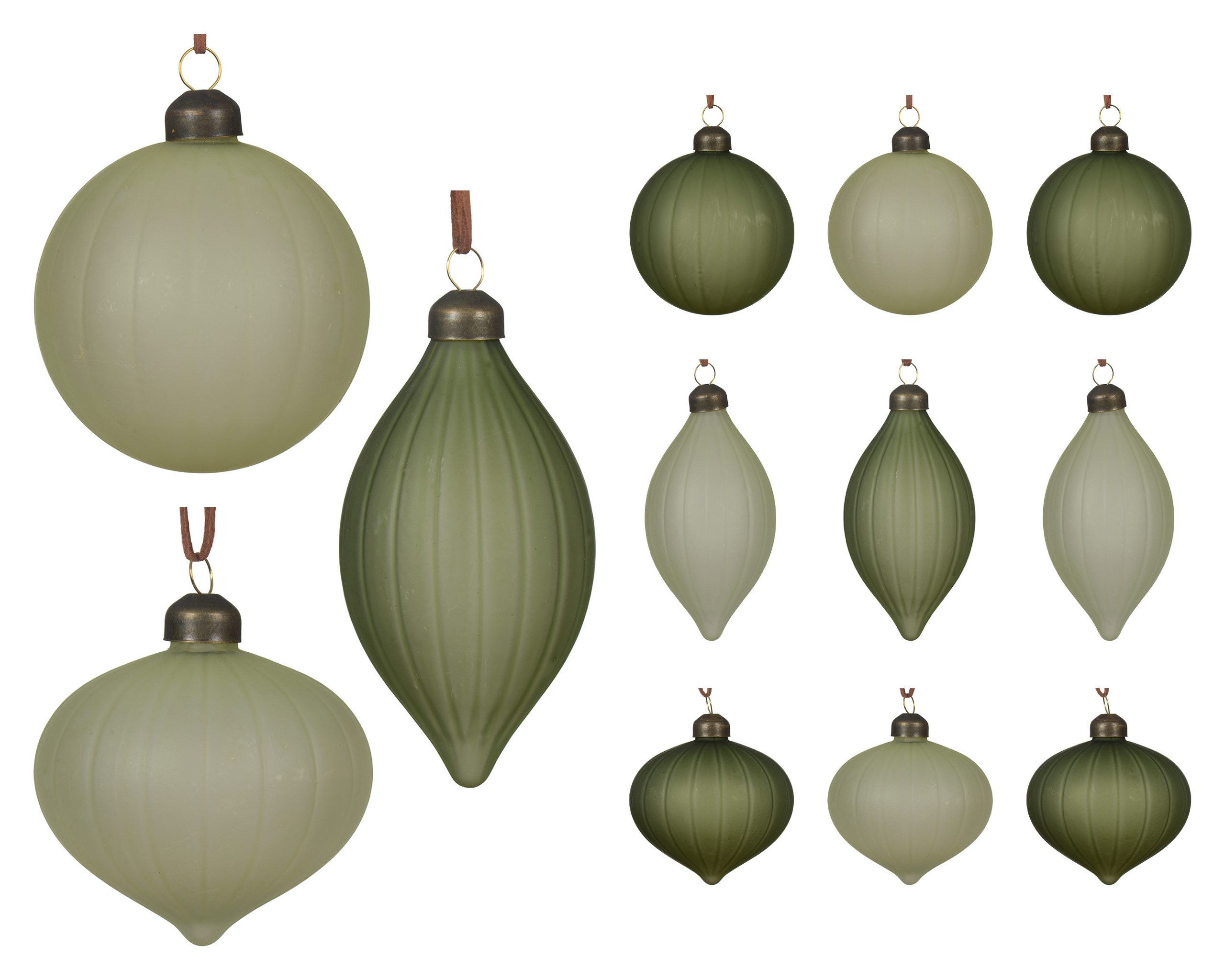 Kaemingk Weihnachtsbaumkugel, Weihnachtskugeln Glas 8cm mit Rillen matt 12er Set Grün