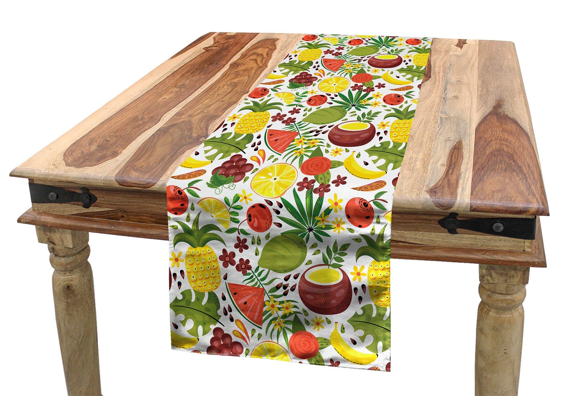 Abakuhaus Tischläufer Esszimmer Küche Rechteckiger Dekorativer Tischläufer, hawaiisch Tropische Früchte Blumen