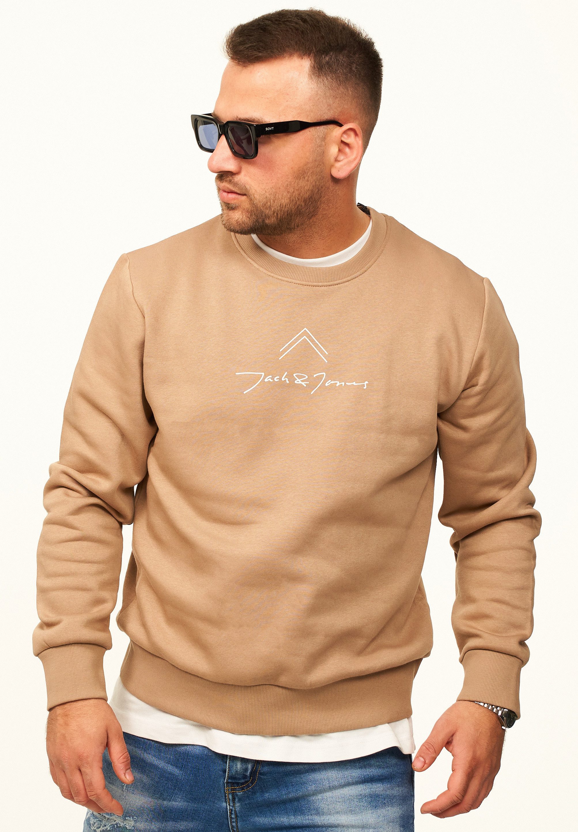 Jack & Jones Sweatshirt Pullover - Rundhalspullover mit Crew-Neck im Regular Fit für Herren Männer Sweatpullover mit Print aus Baumwollmischung