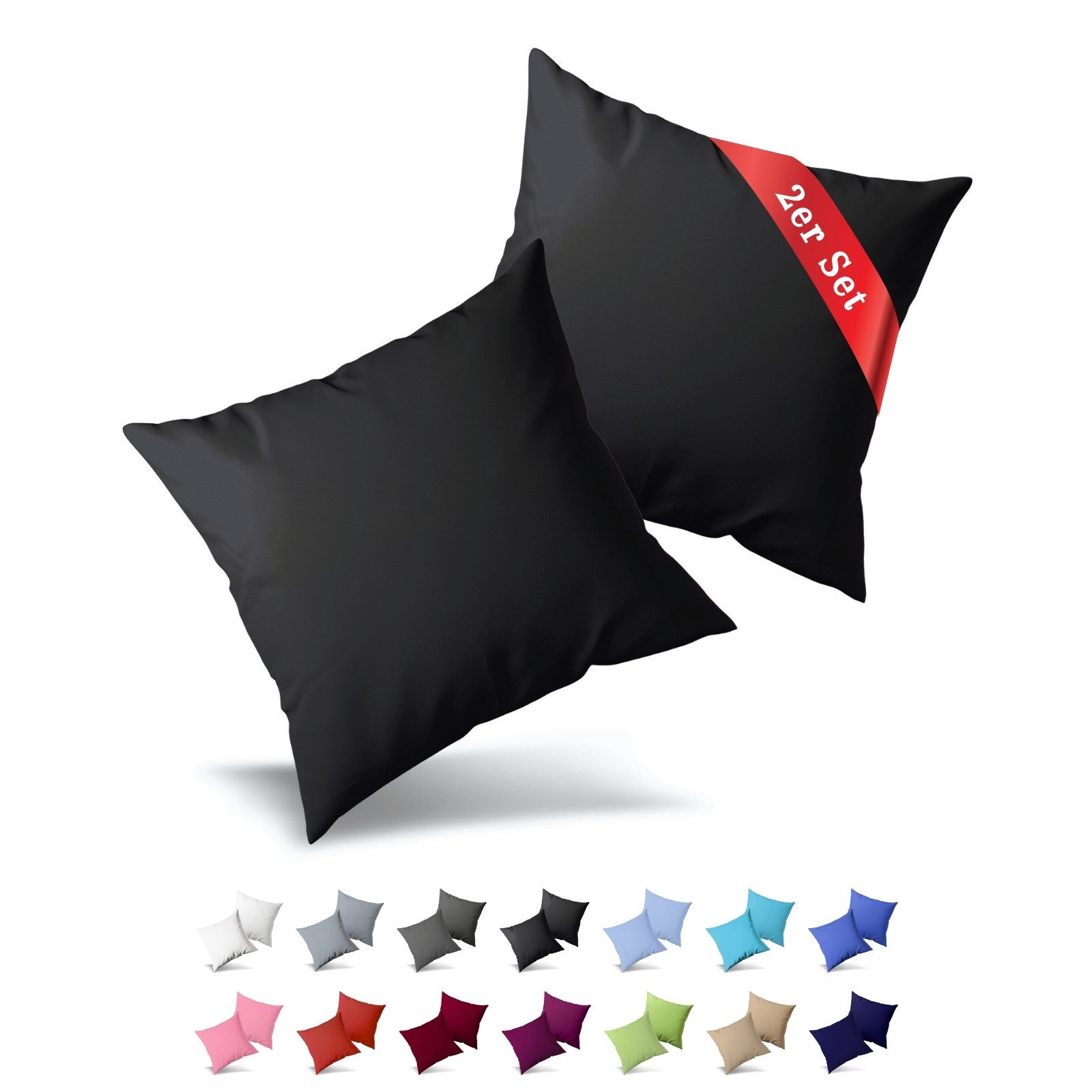 Buymax Kissenbezüge Kissenbezug 100% Baumwolle Premium Jersey, (2 Stück), Kissenhüllen, Reißverschluss, atmungsaktiv, unifarben, einfarbig