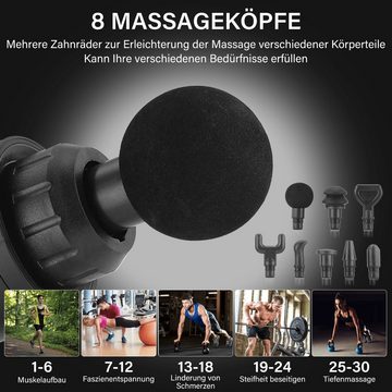 LETGOSPT Massagepistole Massagepistole, Mini Massage Gun mit 30 Geschwindigkeiten und 8 Köpfen, 2400mAh, LCD-Anzeige, Muskelmassagegerät für Rücken, Nacken, Schulter