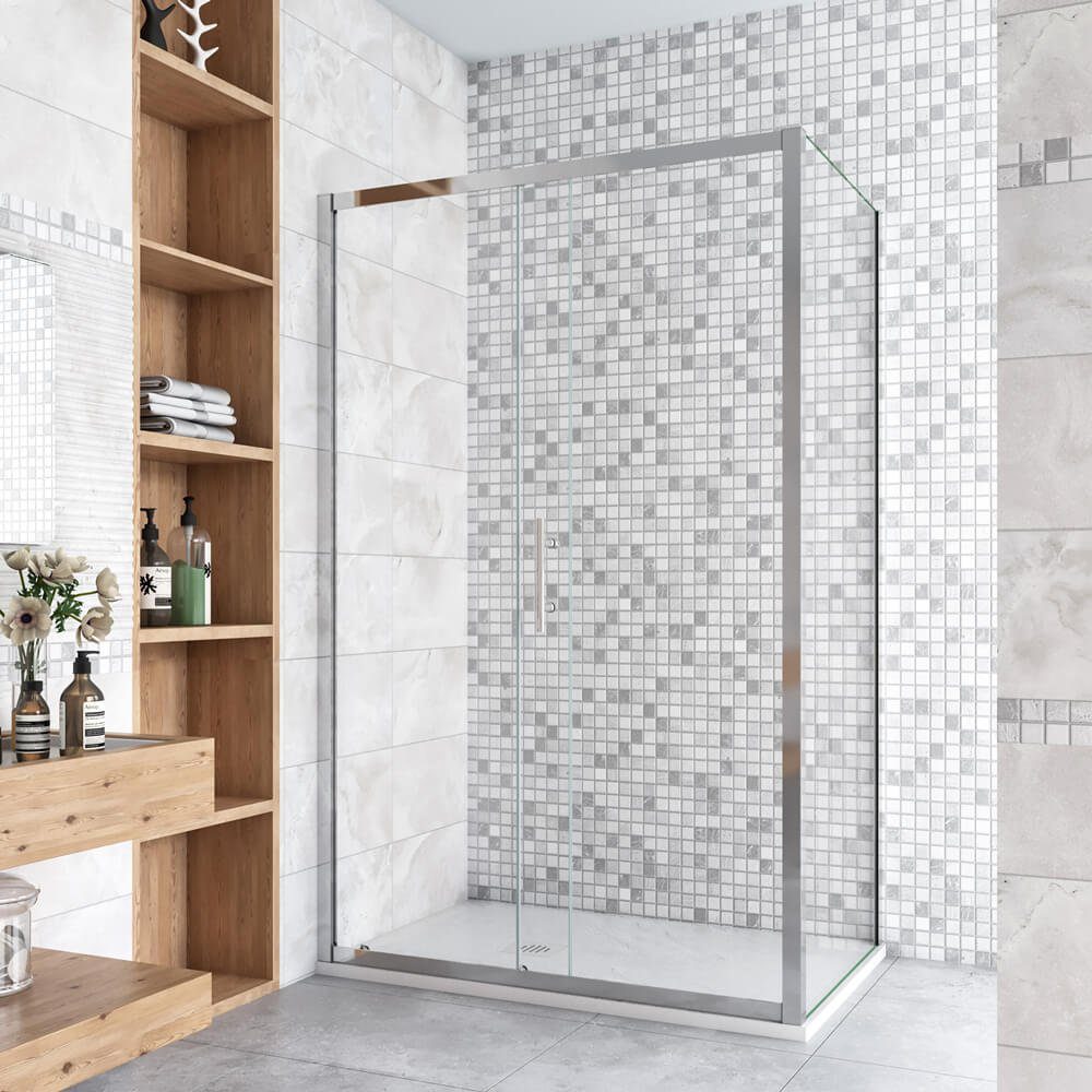 duschspa Eckdusche Duschkabine Schiebetür Duschabtrennung Duschtür Dusche Glas 190cm, BxT: 100x76 cm, Sicherheitsglas, Set, mit 1 Seitenteil, links und rechts montierbar