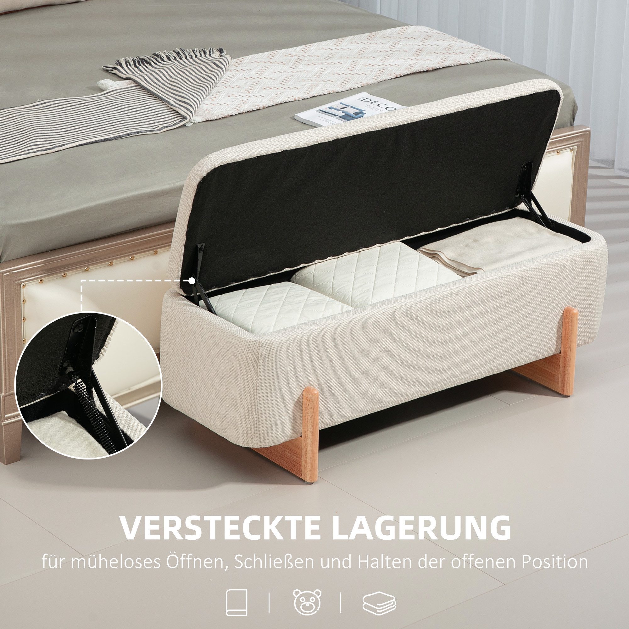 furnicato Sitztruhe Hocker mit Stauraum, 111 x 44 x 44,5 cm, Cremeweiß (1-St)