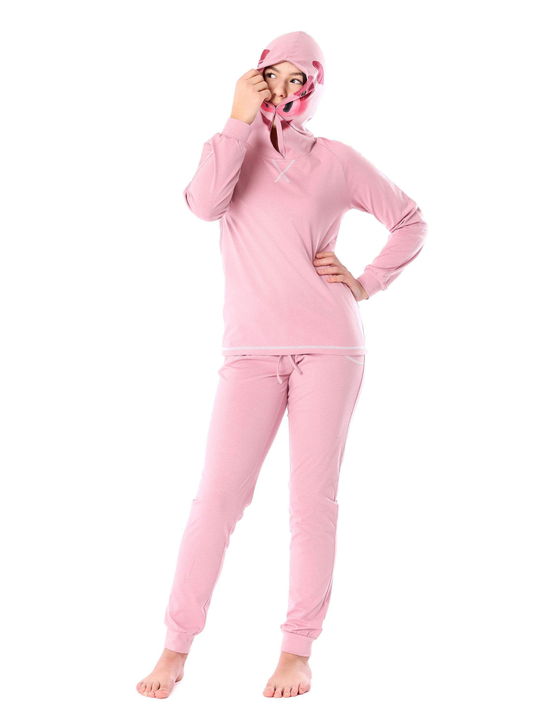 Ladeheid Schlafanzug Mädchen Schlafanzug aus Baumwolle Tierkostüm mit Kapuze LA40-237 ohne Rosa Schweinchen | Pyjamas