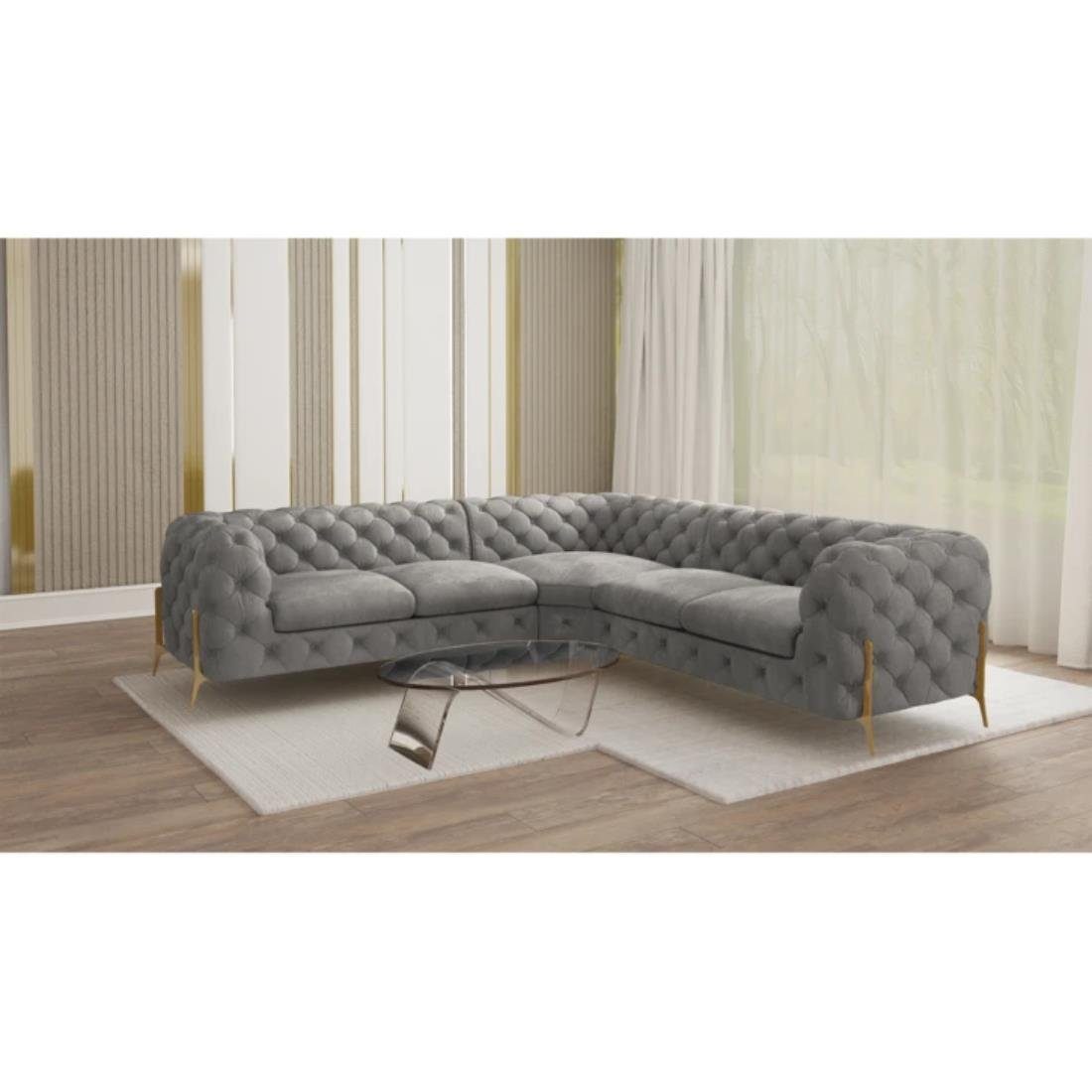 S-Style Möbel Ecksofa Chesterfield Ashley mit Goldene Metall Füßen, mit Wellenfederung