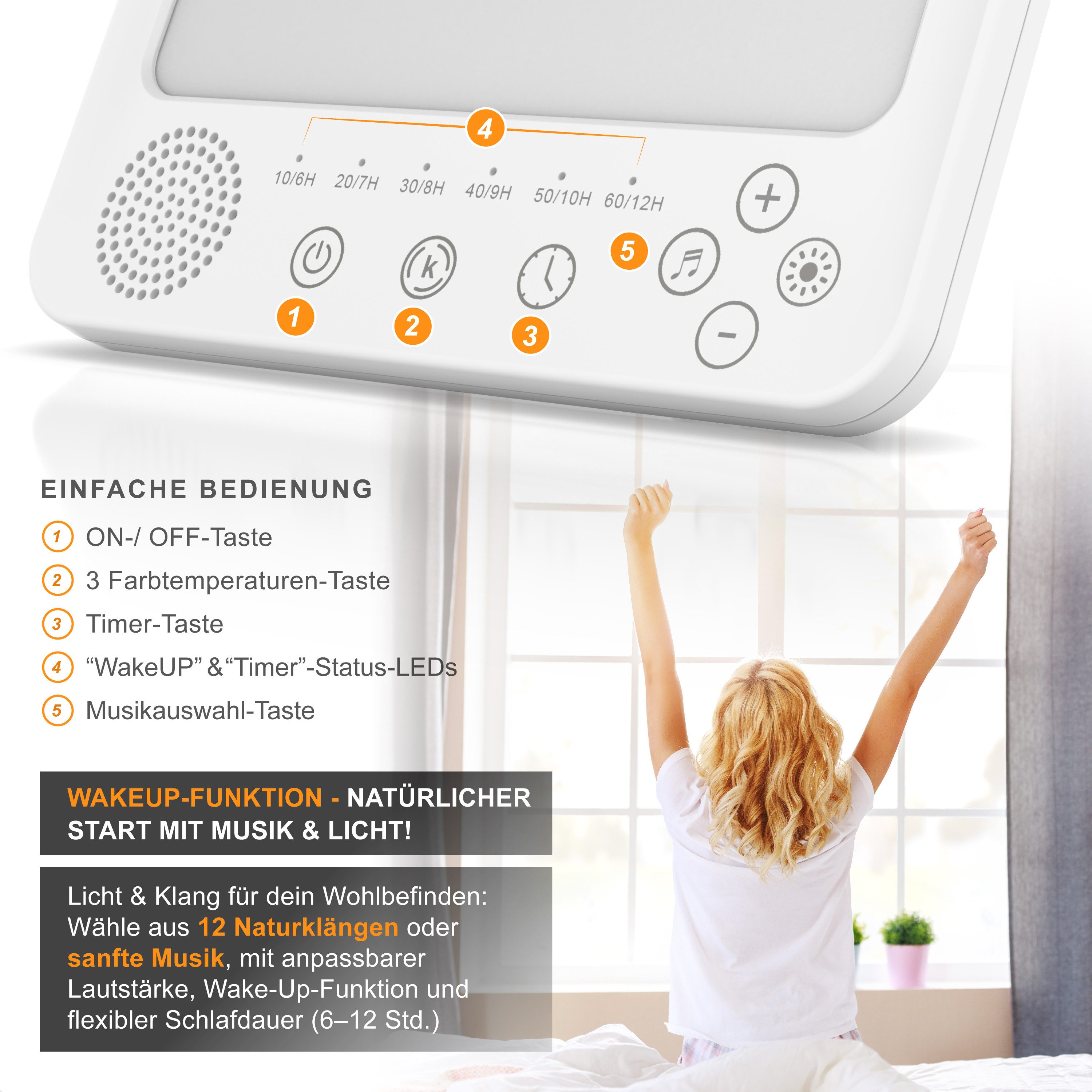 MyBeo Tageslichtlampe LED Lichttherapielampe, Lichtdusche, Tageslichtleuchte mit Standfuß, Dimmfunktion, verschiedene Lichtmodi, LED fest integriert, Neutralwei – Bild 4 von 5