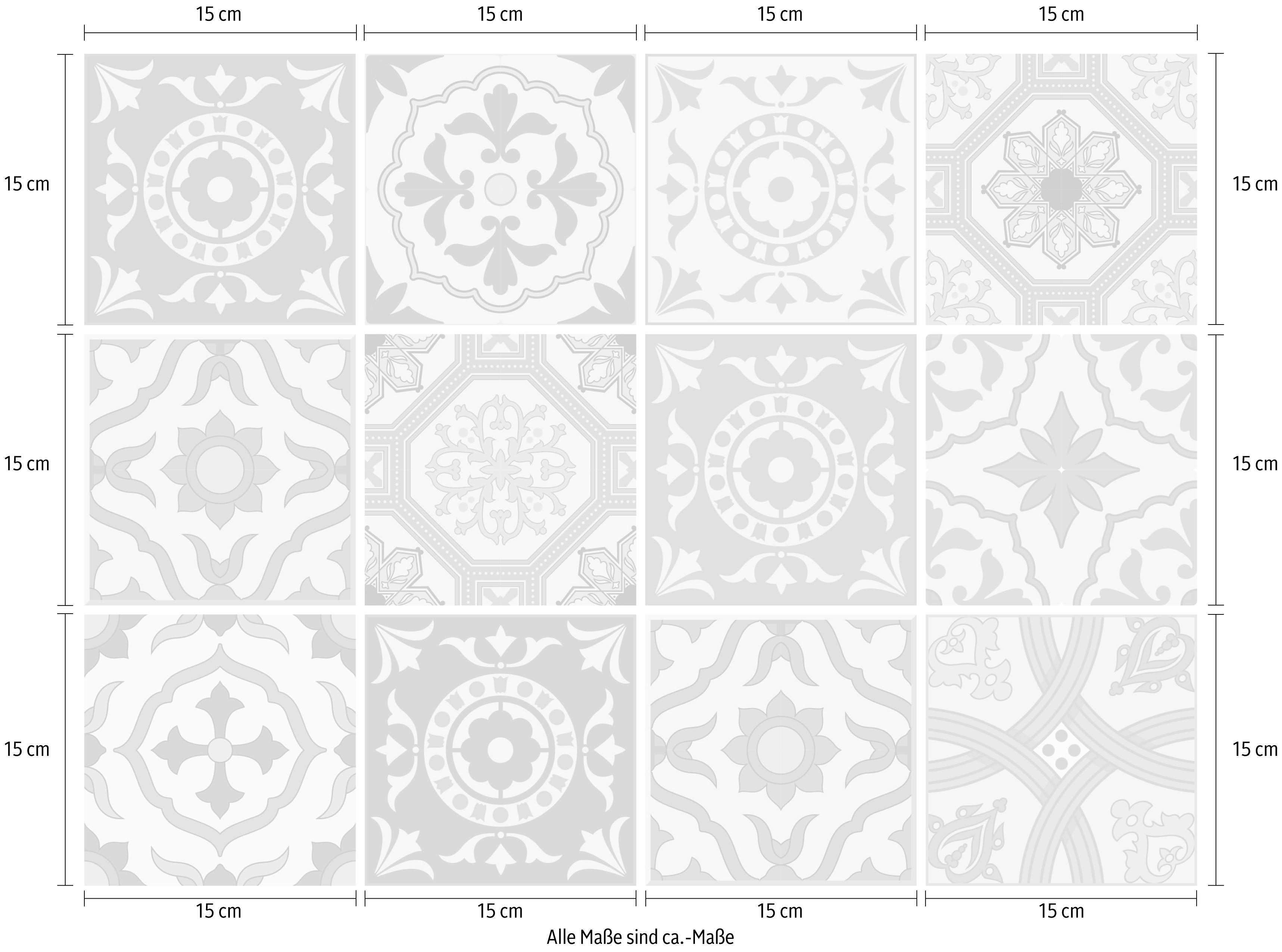 OTTO home Fliesenaufkleber Ornamente (12 St), Stickerfliesen, selbstklebend, Sticker, 12er Set