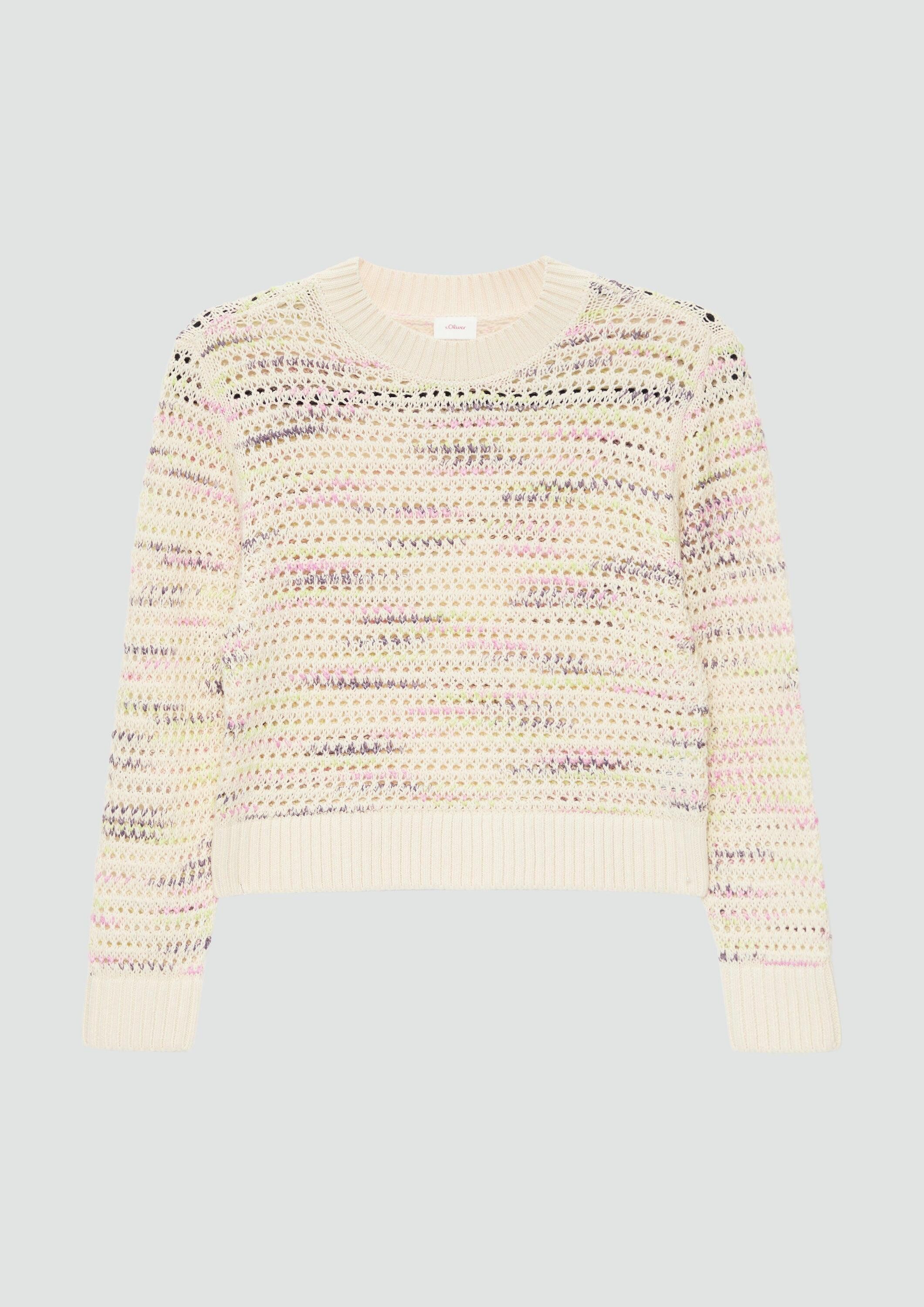 s.Oliver Longpullover Strickpullover Boxy-Lochstrickpullover aus Baumwolle mit Rippbündchen