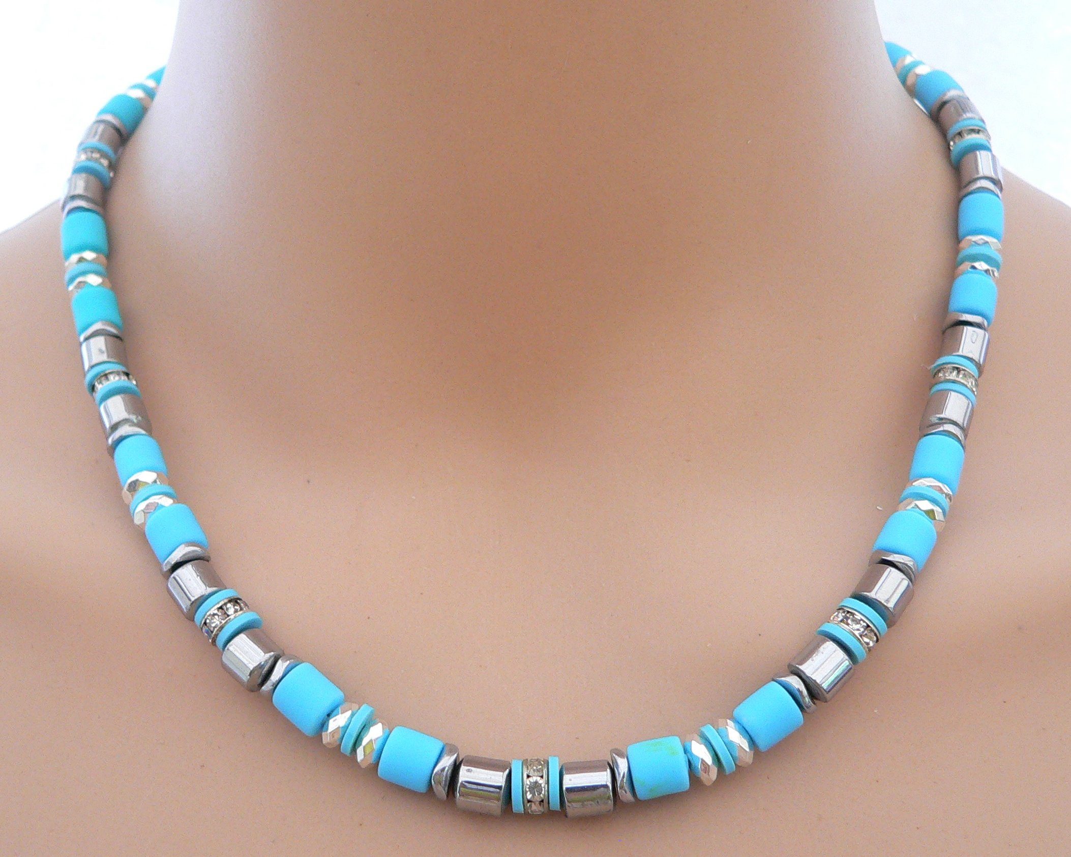 traumschmuck Collier 605a Halskette Collier Walzen türkis Edelstahl silber günstig online kaufen