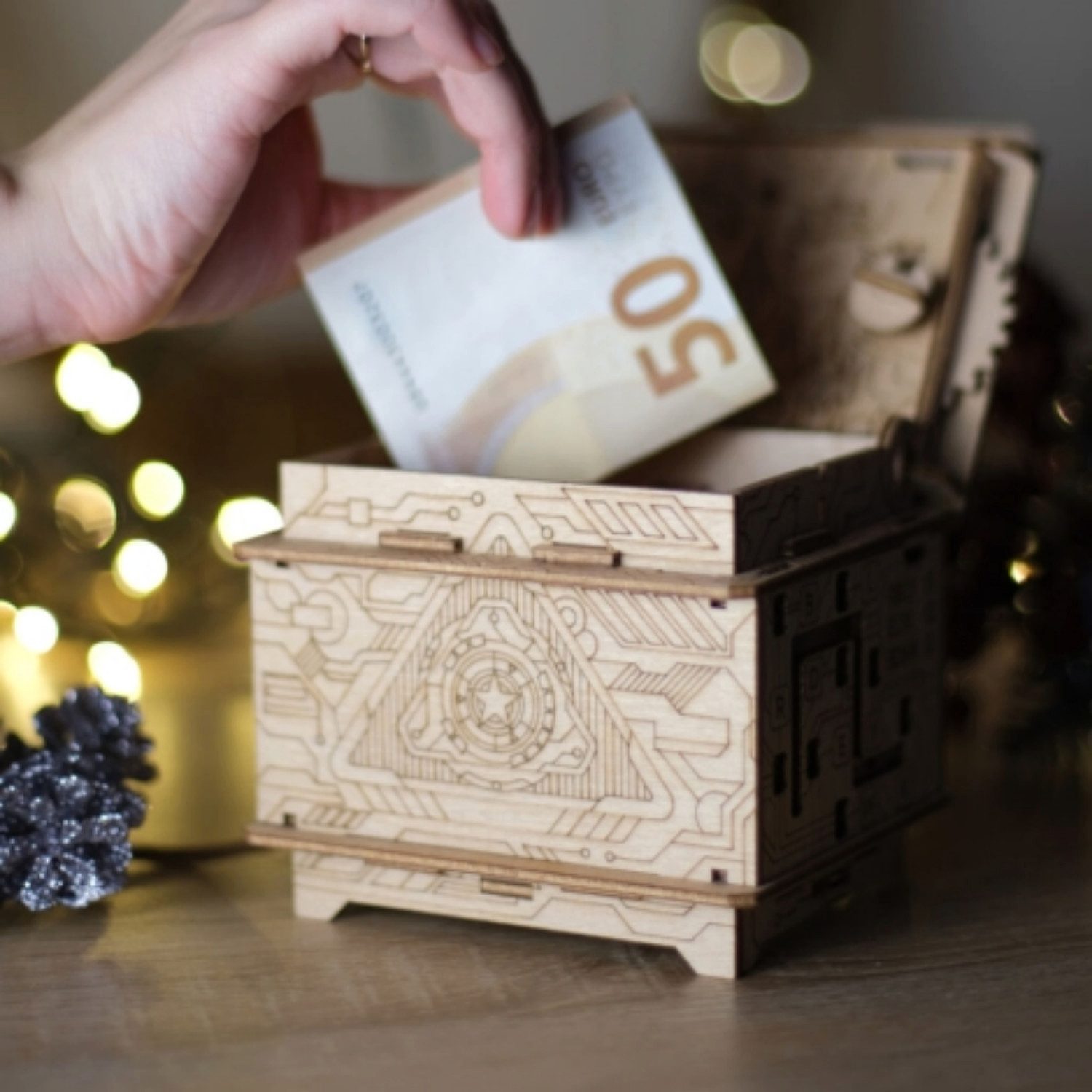 ESC, Escape Welt 3D-Puzzle Orbital Box Rätselbox mit Geheimfach aus Holz, 88 Puzzleteile, mit Geheimfach und Rätselmechanik