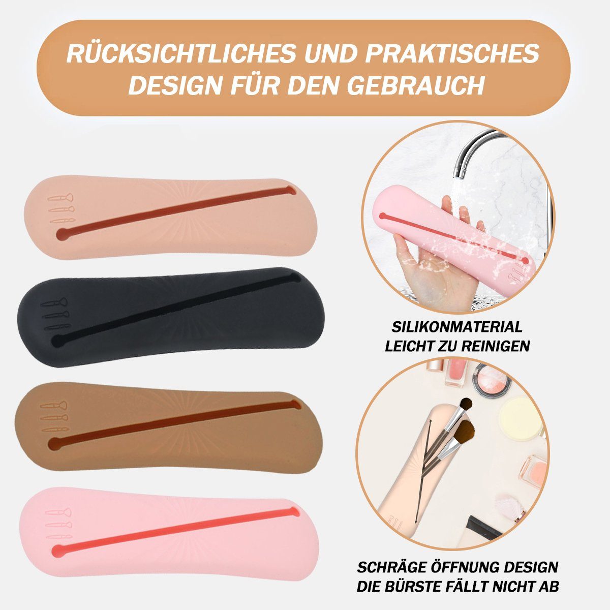 Jormftte Kosmetiktasche Tragbarer Pinselhalter Silikon,für Up Rosa Reisen Kosmetiktasche,Make