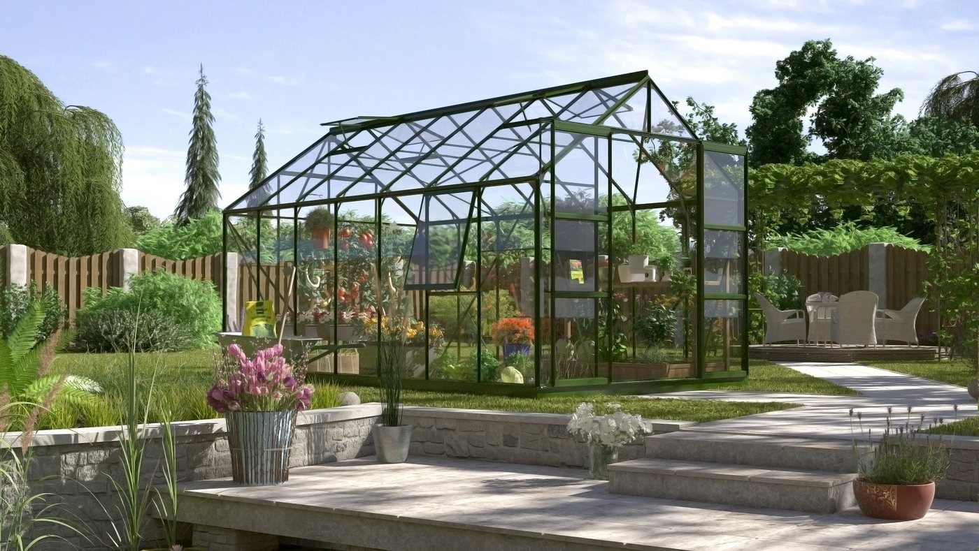 Thumbnail - Vitavia Gewächshaus Jupiter 11500 ESG 3mm Smaragd 4 Dachfenster 1 Seitenfenster