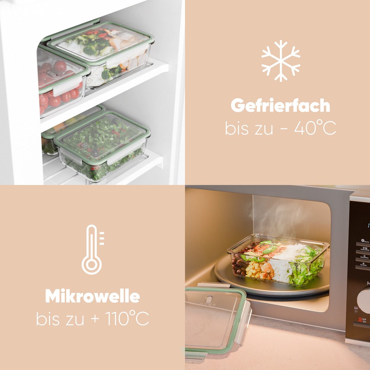 classbach Frischhaltedose C-FHD 4010 G, Frischhaltedosen Glas mit Deckel, 7er Set