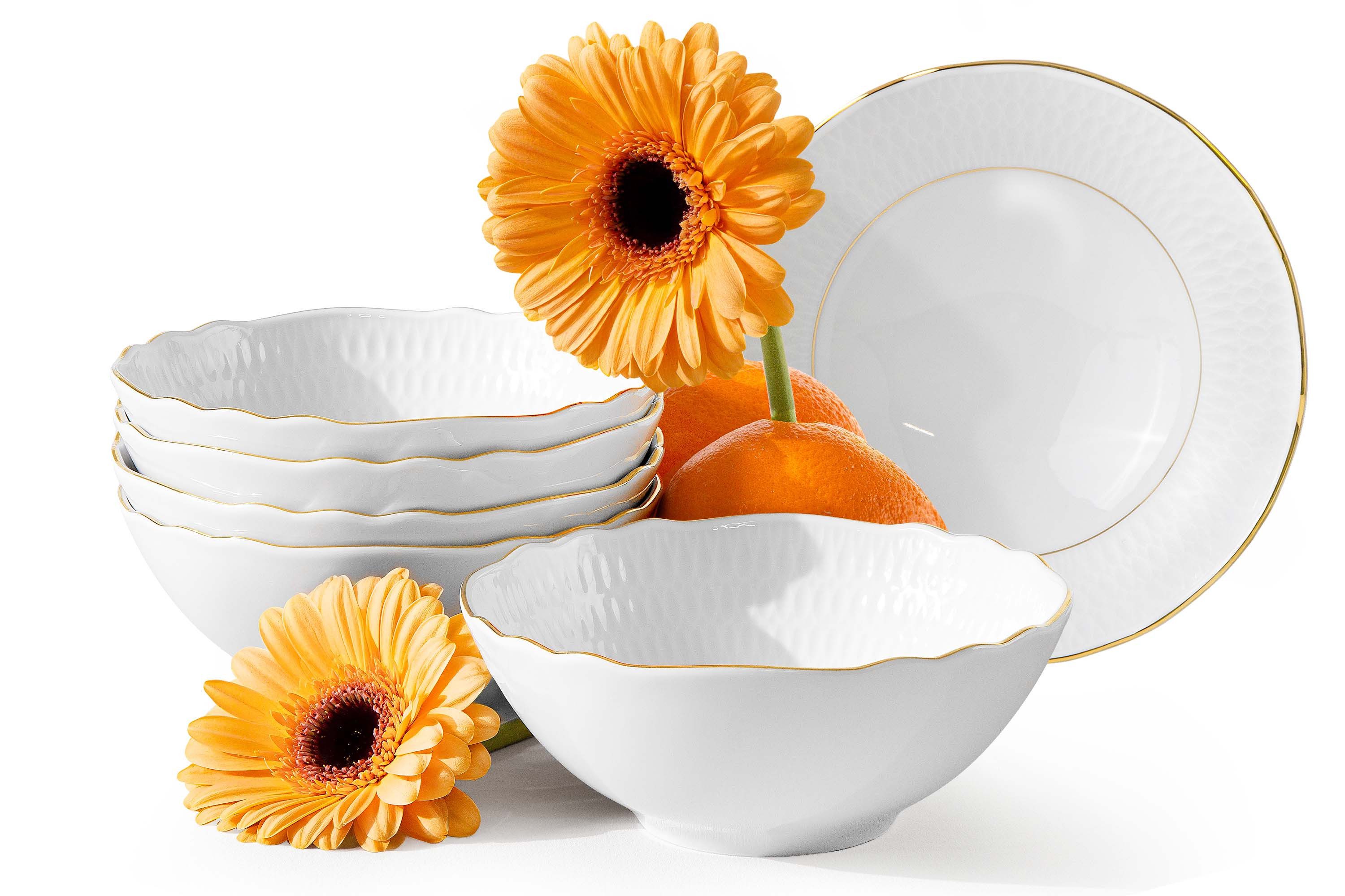 KONSIMO® Salatschüssel CMIELOW SOFIA Salatschüssel-Set, Servierschale, Porzellan, (6-tlg), handbemalt in echtem Gold, Hochwertiges Premium-Porzellan
