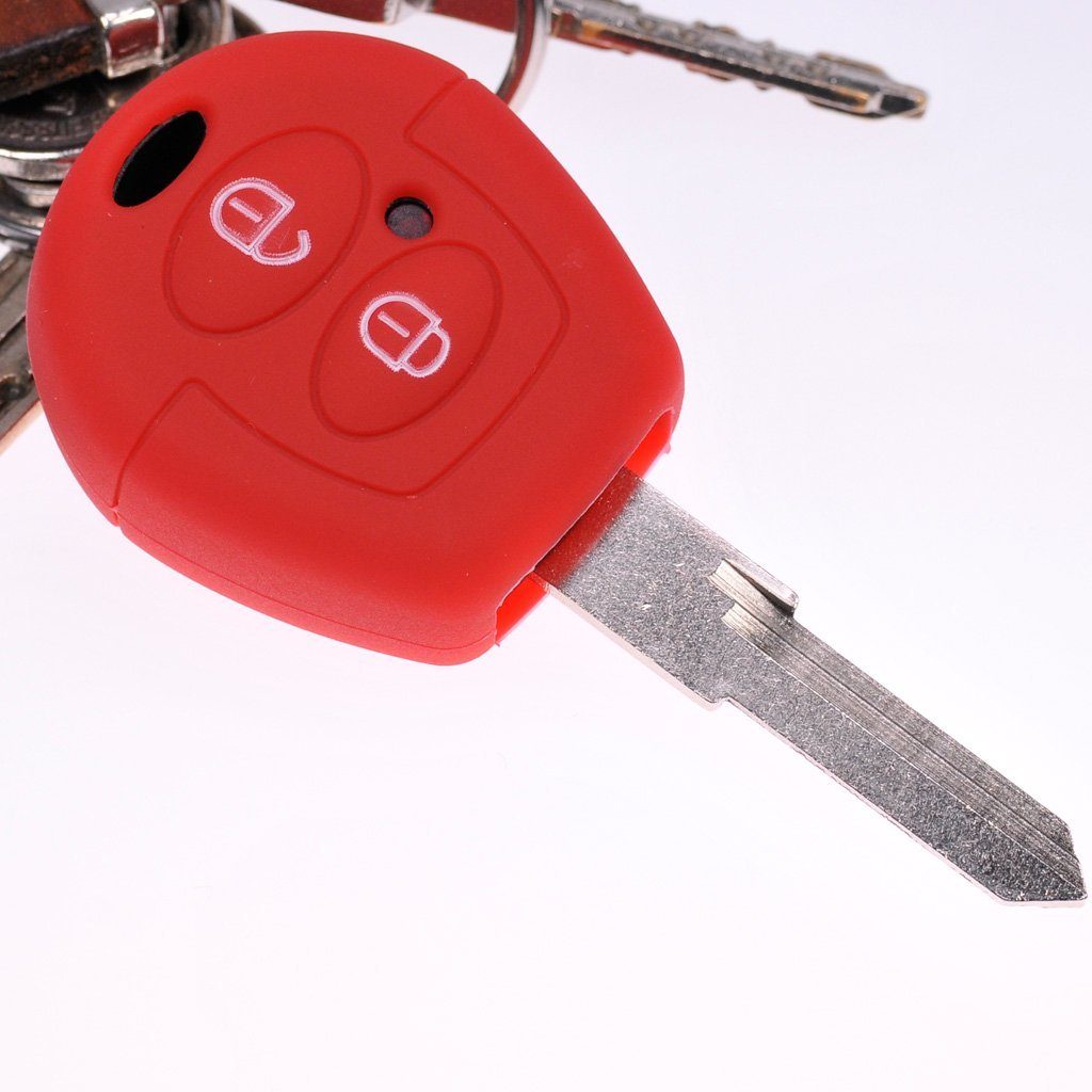 mt-key Schlüsseltasche Autoschlüssel Softcase Silikon Schutzhülle Rot, für VW SEAT Skoda T4 Fox Sharan Polo Cordoba 2 Tasten Fernbedienung