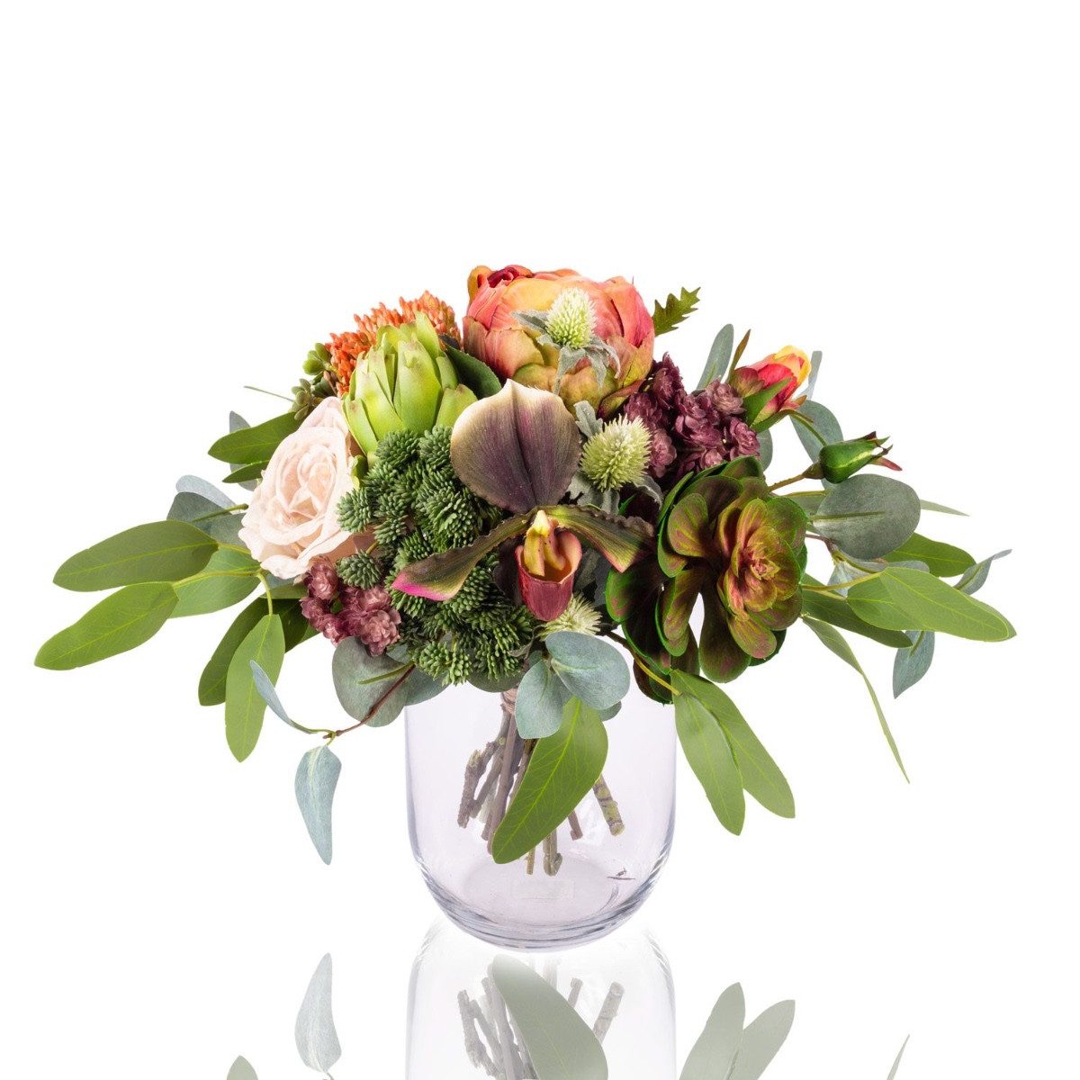 Kunstblumenstrauß Deko Sukkulenten Strauß NABINTY, lachs-grün, 35cm, Ø35cm, artplants, Höhe 35.0 cm